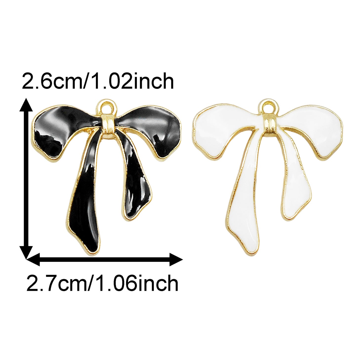 8PCS Quality Plated Black & White Alloy Bowknot Charms Enamel Bow Pendants for Jewelry Necklace Bracelet Earring Making Accessories Keychain Keyring Decor DIY Crafts Supplies