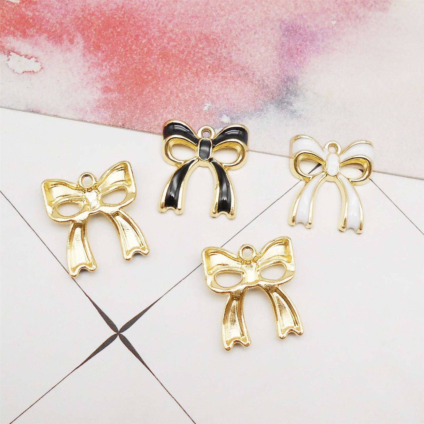 8PCS Quality Plated Black & White Alloy Bowknot Charms Enamel Bow Pendants for Jewelry Necklace Bracelet Earring Making Accessories Keychain Keyring Decor DIY Crafts Supplies
