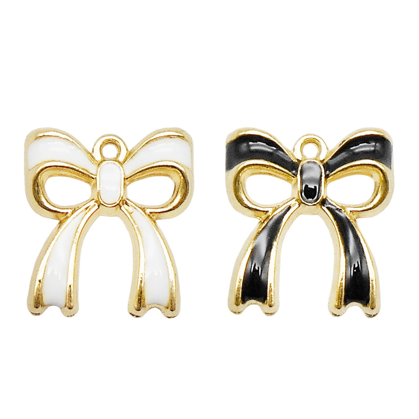 8PCS Quality Plated Black & White Alloy Bowknot Charms Enamel Bow Pendants for Jewelry Necklace Bracelet Earring Making Accessories Keychain Keyring Decor DIY Crafts Supplies