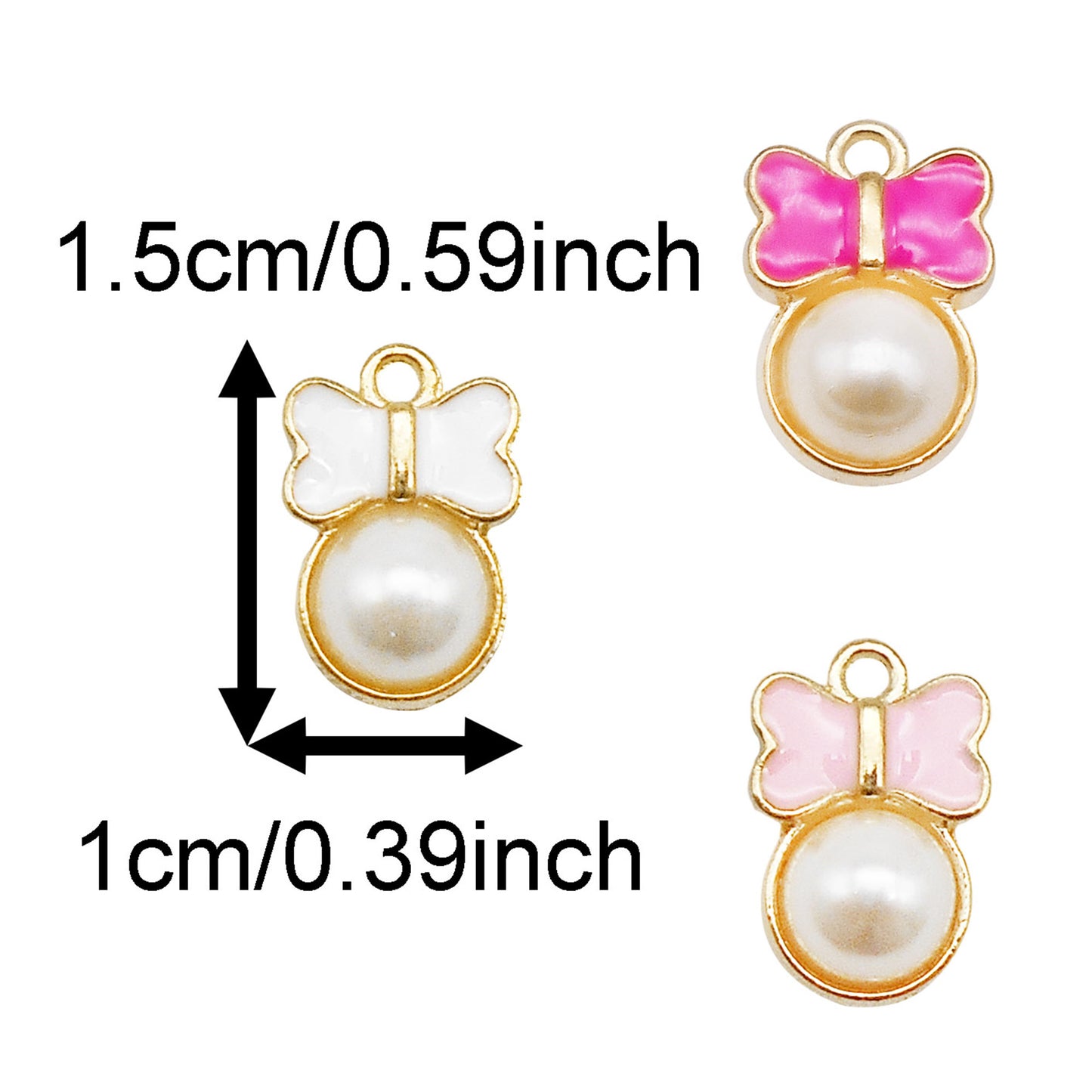20PCS 15*10mm Enamel Bow Charms with Imitation Pearl Alloy Bowknot Pendants Cute Jewelry Accessories for Necklace Bracelet Earring Making Keychain Bags Decor Craft Decoration