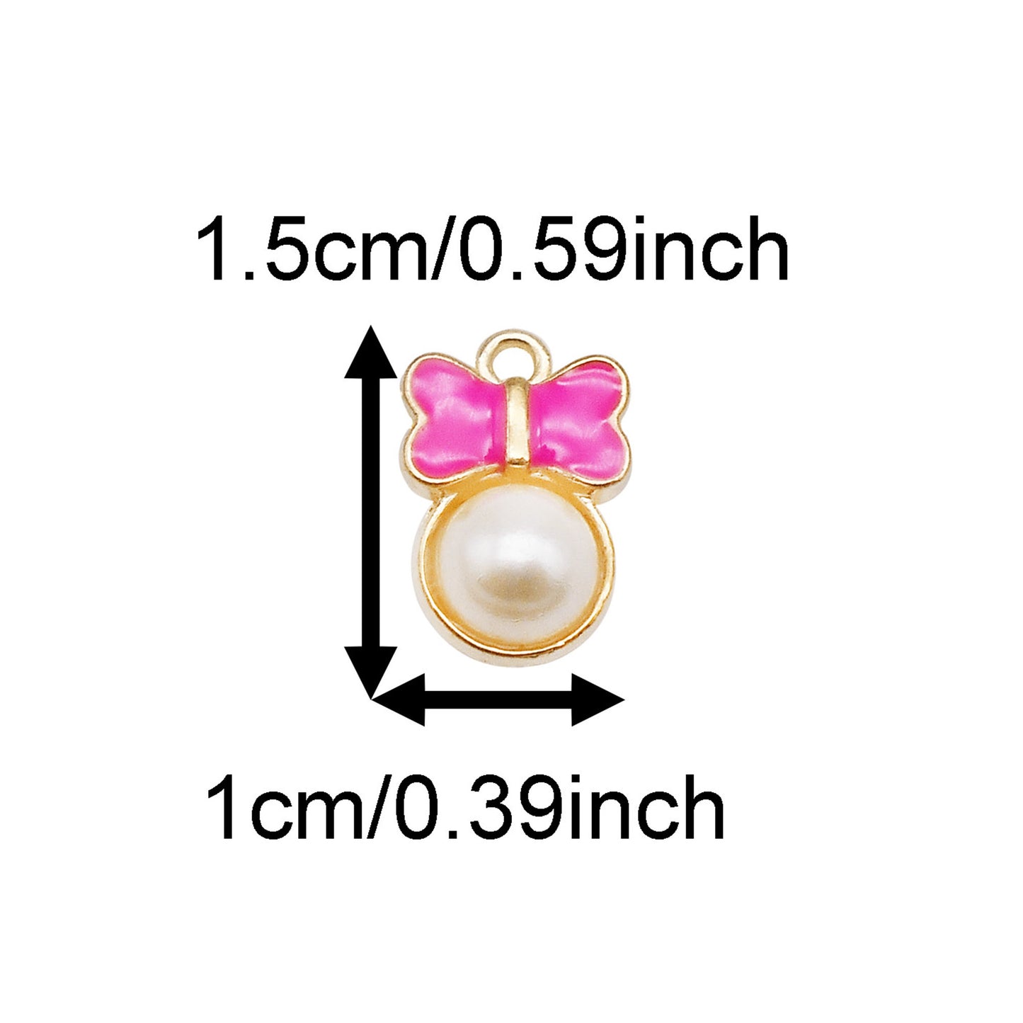 20PCS 15*10mm Enamel Bow Charms with Imitation Pearl Alloy Bowknot Pendants Cute Jewelry Accessories for Necklace Bracelet Earring Making Keychain Bags Decor Craft Decoration