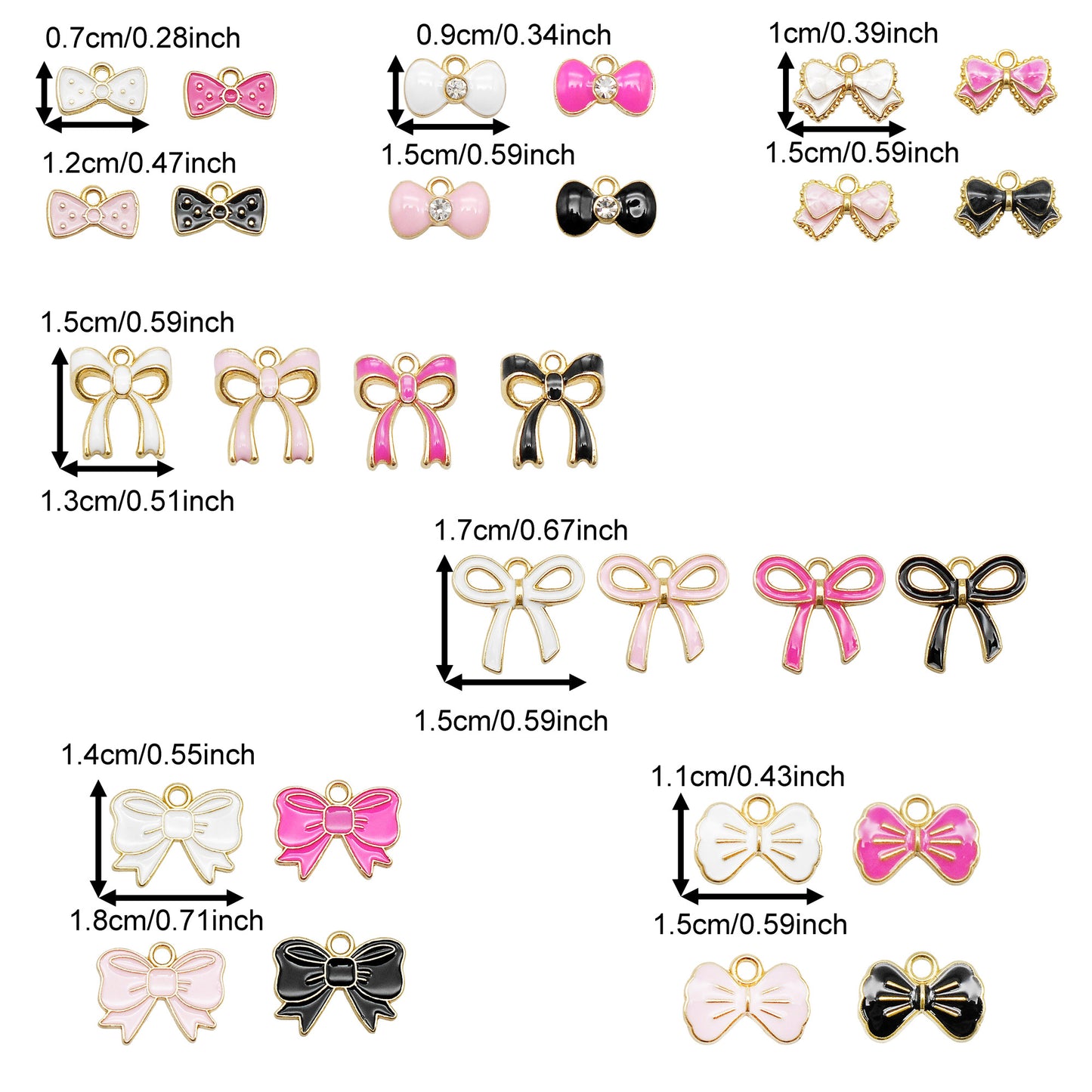 7Pcs Quality Plated Enamel Bowknot Charms Alloy Bow Pendants Jewelry Accessories for Necklace Bracelet Earring Decor Keychain Dangle Making Shoe Crafts Decoration