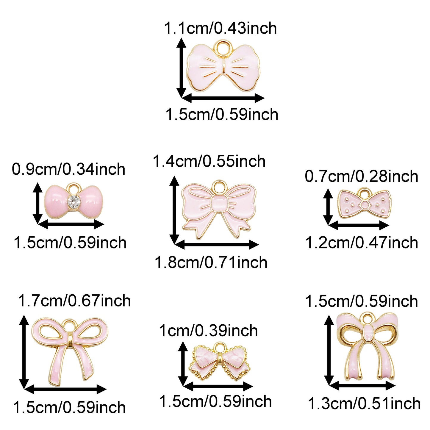 7Pcs Quality Plated Enamel Bowknot Charms Alloy Bow Pendants Jewelry Accessories for Necklace Bracelet Earring Decor Keychain Dangle Making Shoe Crafts Decoration
