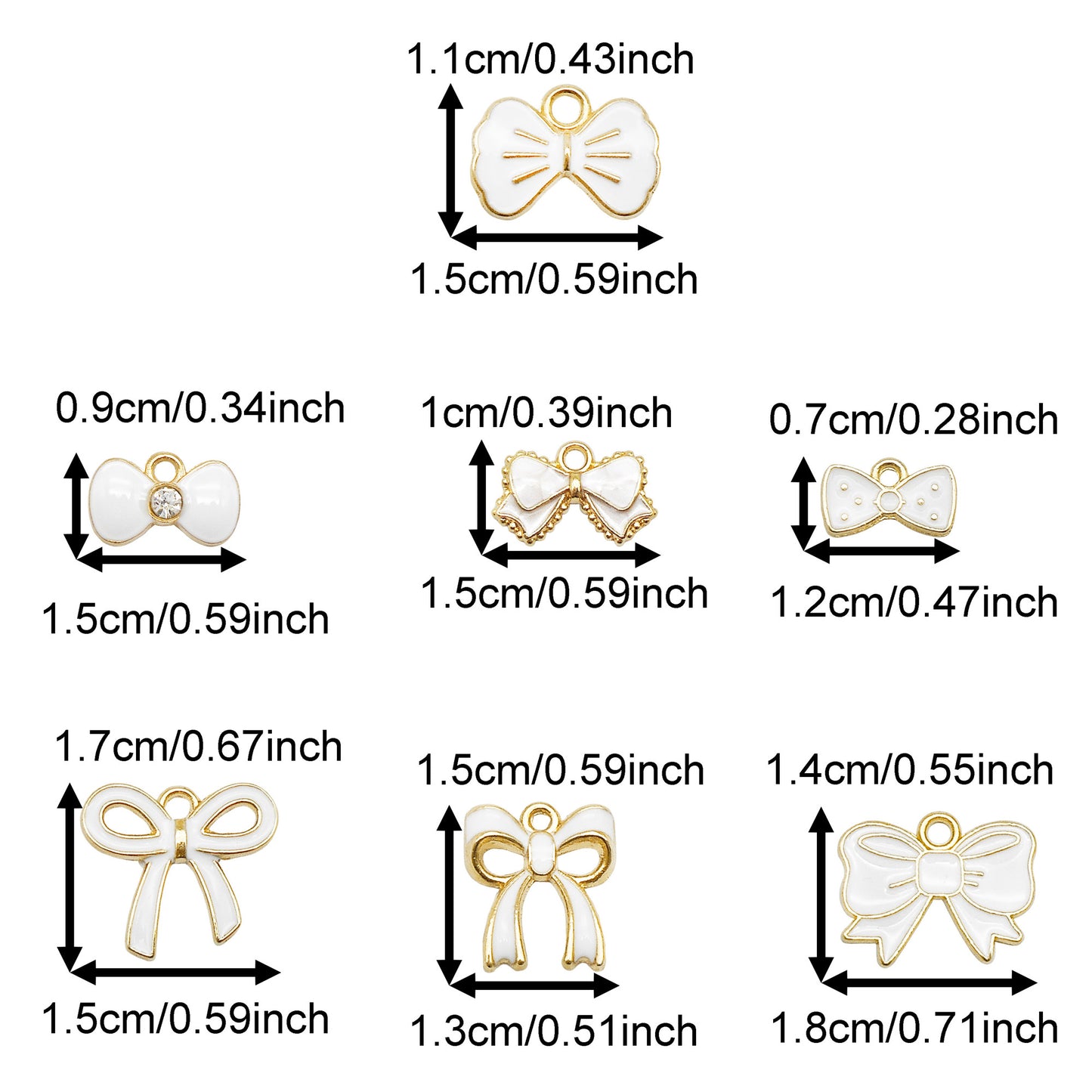 7Pcs Quality Plated Enamel Bowknot Charms Alloy Bow Pendants Jewelry Accessories for Necklace Bracelet Earring Decor Keychain Dangle Making Shoe Crafts Decoration