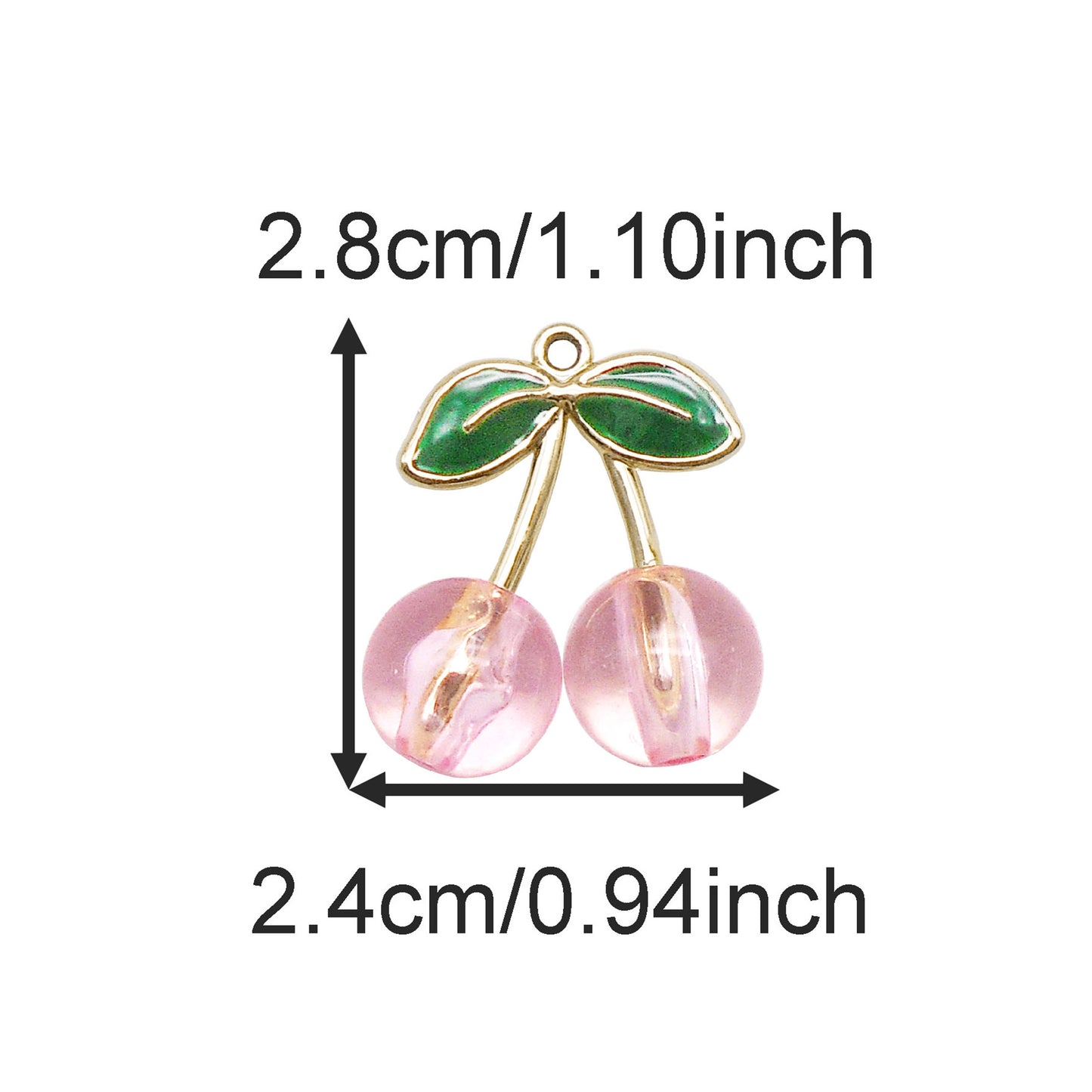 4Pcs 28x14mm Acrylic Cherry Charms with Enamel Alloy Leaf Fruit Pendants for Jewelry Decoration Keychain Dangle Making Crafts Decor