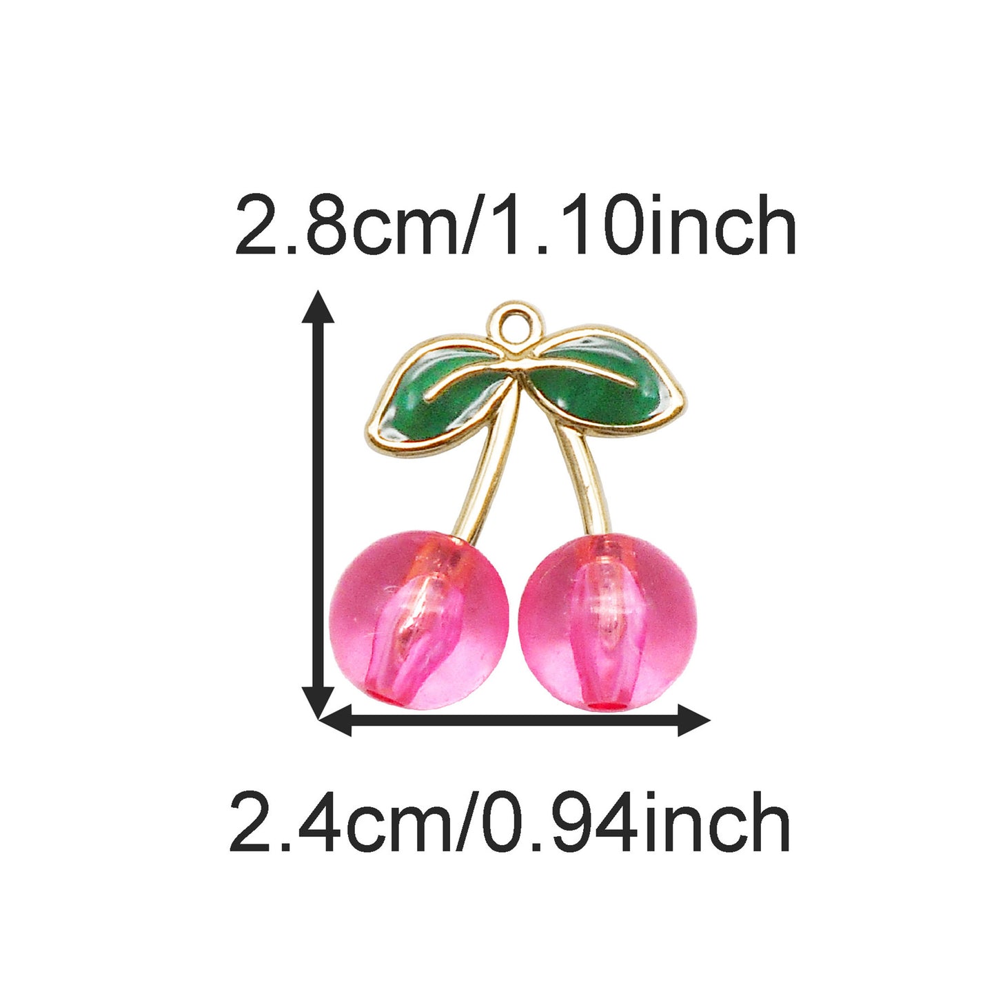 4Pcs 28x14mm Acrylic Cherry Charms with Enamel Alloy Leaf Fruit Pendants for Jewelry Decoration Keychain Dangle Making Crafts Decor