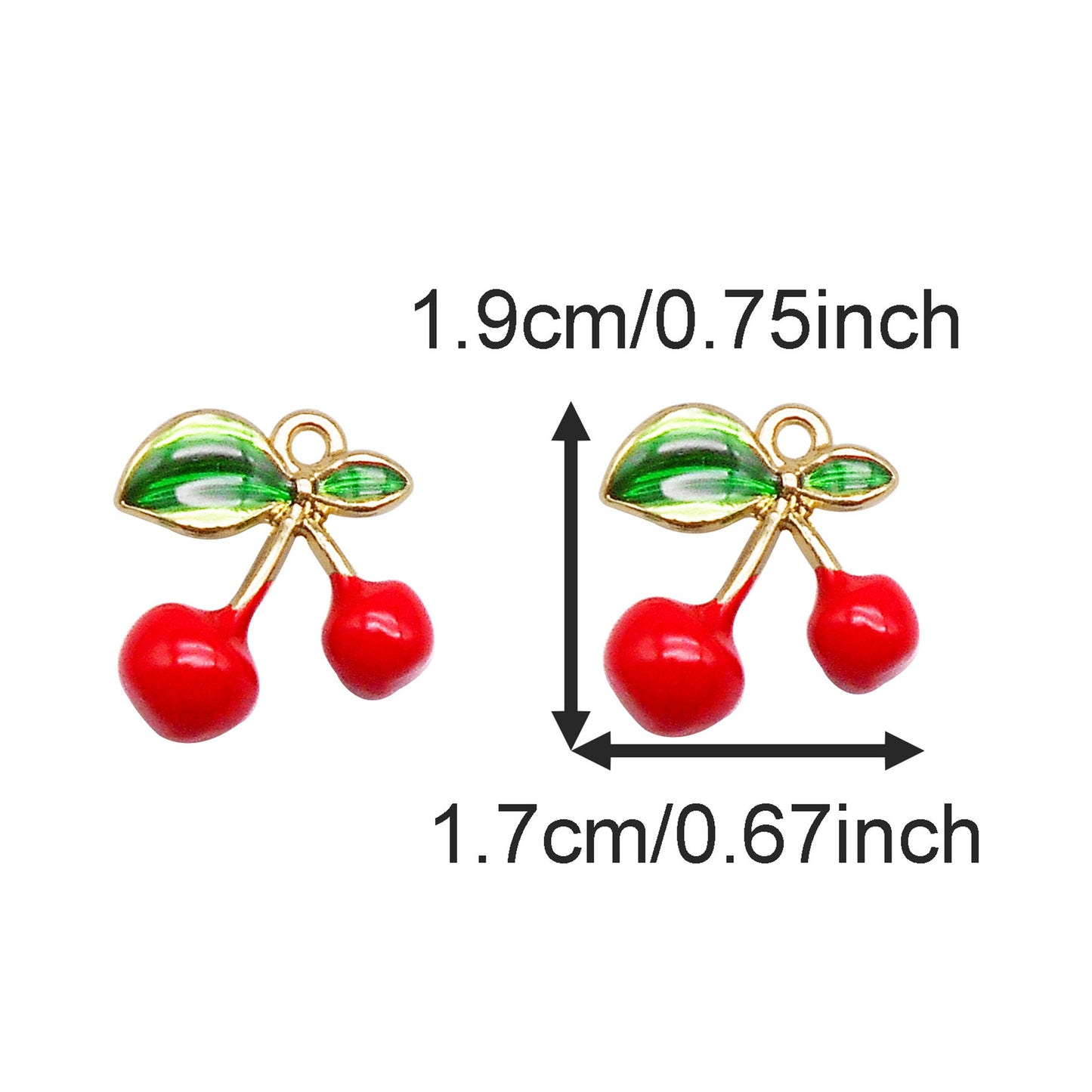 4Pcs 19*17mm Red Cherry Charms Alloy Enamel Fruit Pendants for Necklace Bracelet Earring Jewelry Decor Keyring Dangle Making