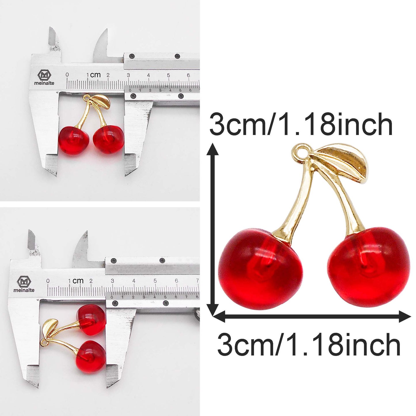 2Pcs Transparent Acrylic Cherry Charms with Alloy Enamel Leaf 3D Fruit Pendants Jewelry Making Accessories Necklace Bracelet Earring Decoration Keychains Shoes Crafts Decor