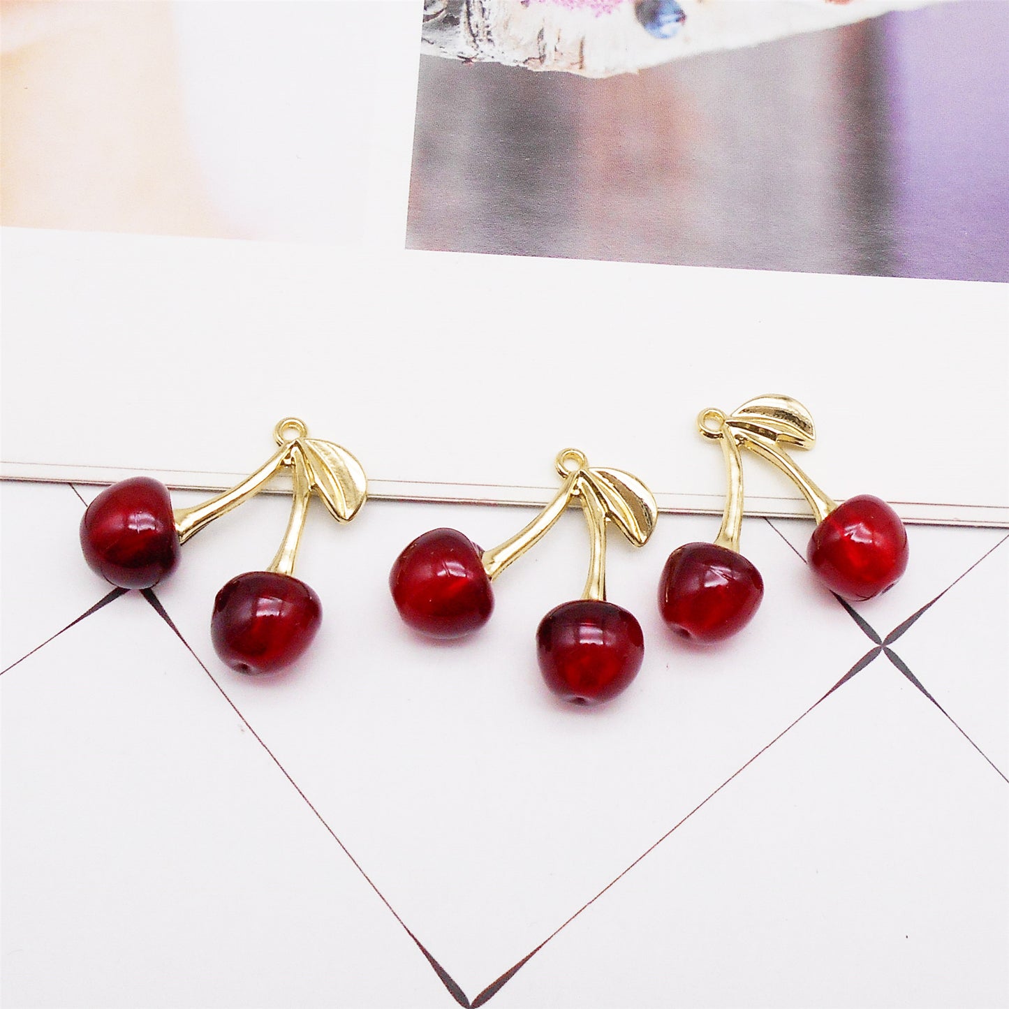 2Pcs Transparent Acrylic Cherry Charms with Alloy Enamel Leaf 3D Fruit Pendants Jewelry Making Accessories Necklace Bracelet Earring Decoration Keychains Shoes Crafts Decor