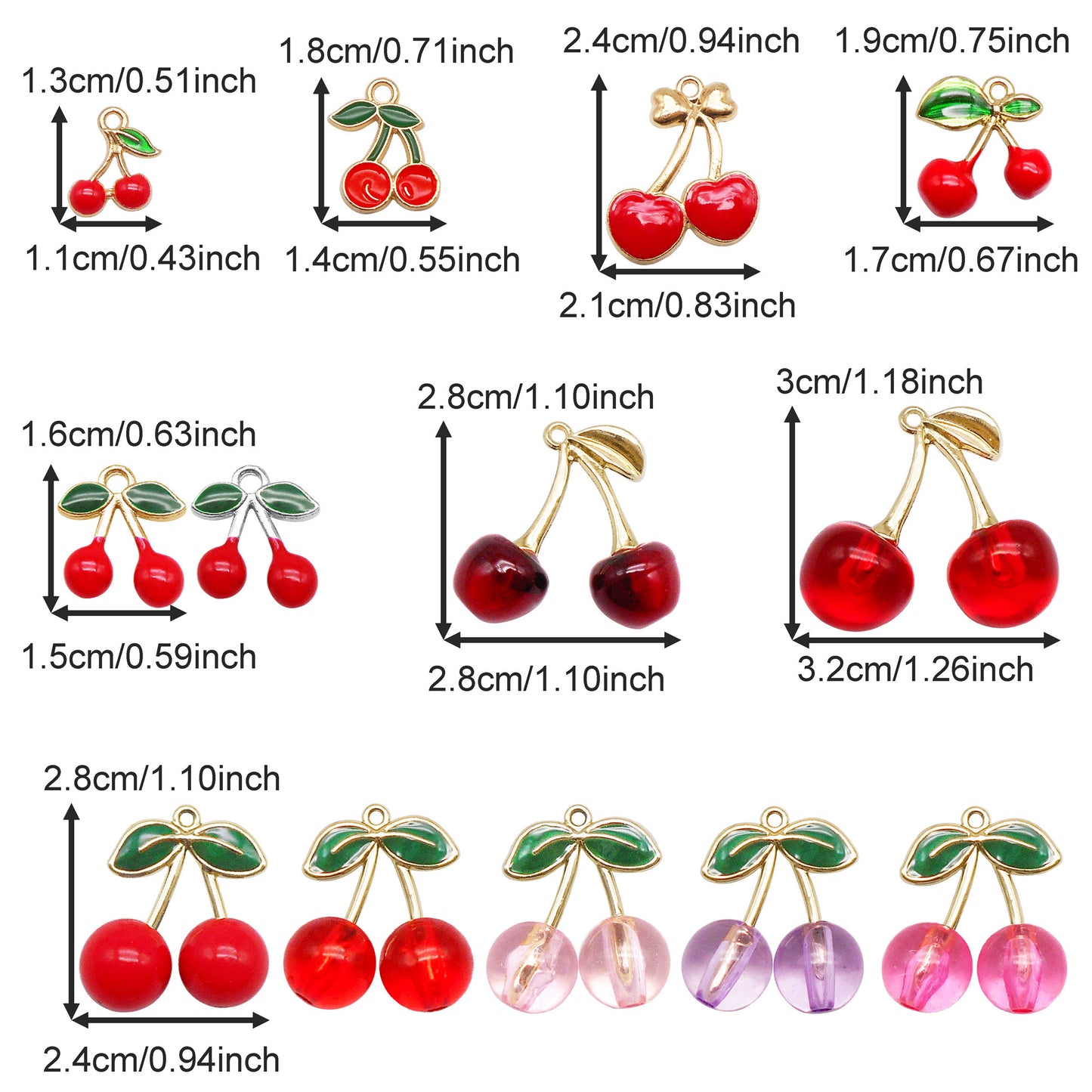 13Pcs Enamel Alloy Cherry Charm with Alloy Enamel Leaf Acrylic Fruit Pendants for Jewelry Accessories Bags Shoes Purses Decoration Keyring Dangle Making