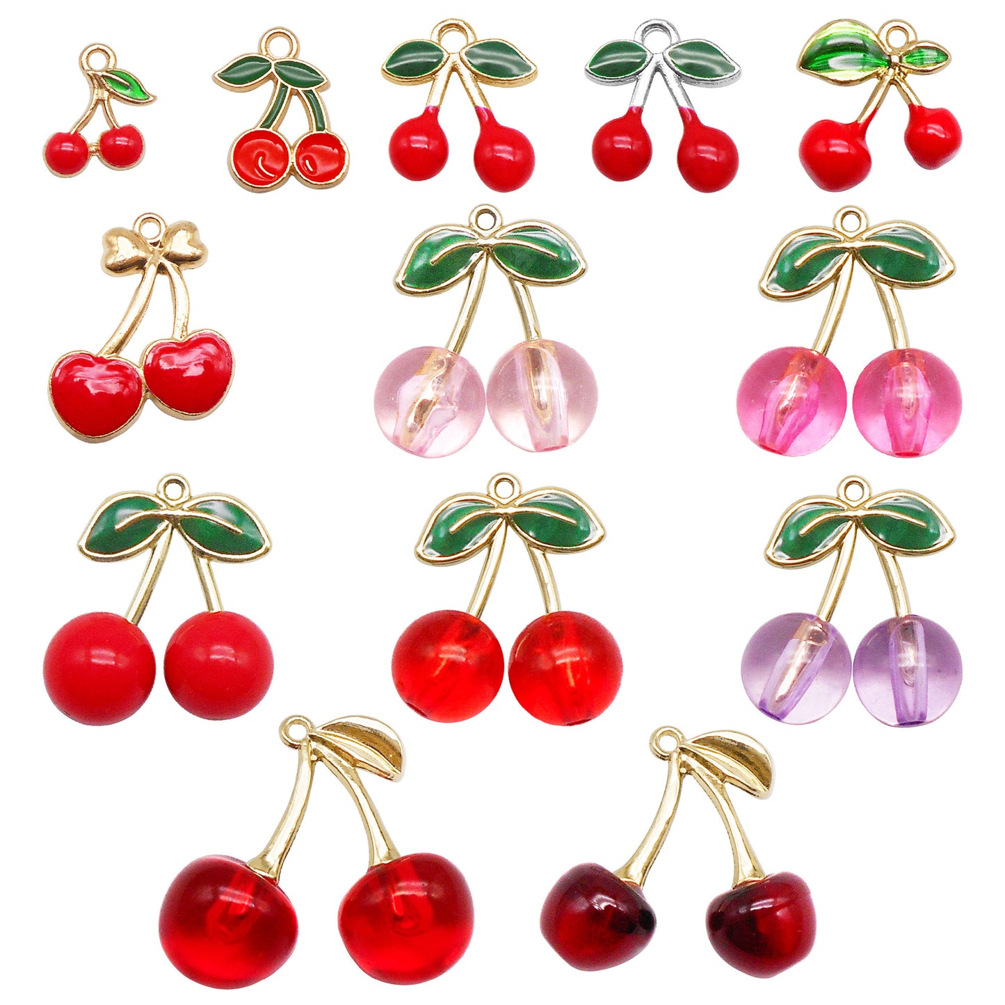 13Pcs Enamel Alloy Cherry Charm with Alloy Enamel Leaf Acrylic Fruit Pendants for Jewelry Accessories Bags Shoes Purses Decoration Keyring Dangle Making