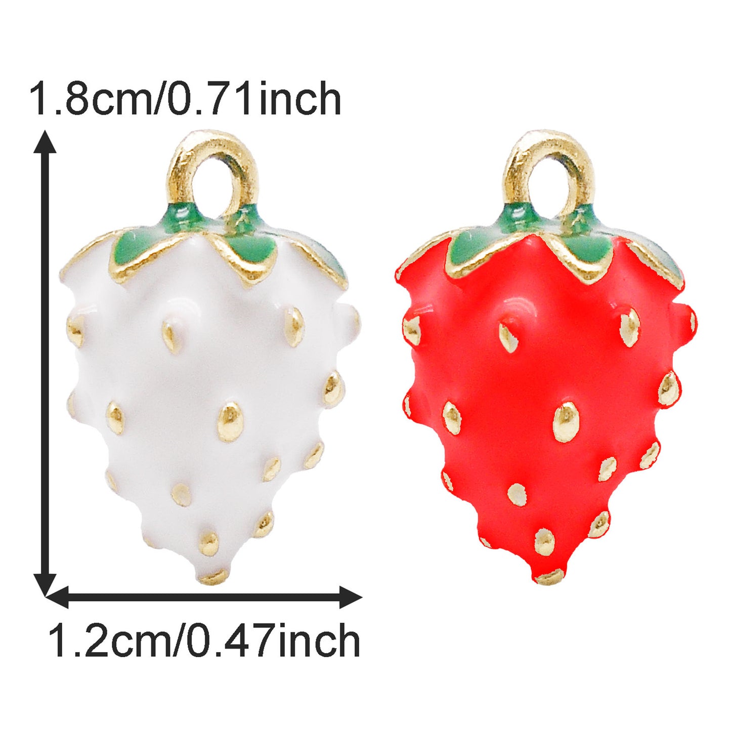 2pcs 14*17mm Quality Plated Red&White Strawberry Charms Alloy 3D Fruit Pendants for Jewelry Making DIY Crafts Supplies Keychains Decor