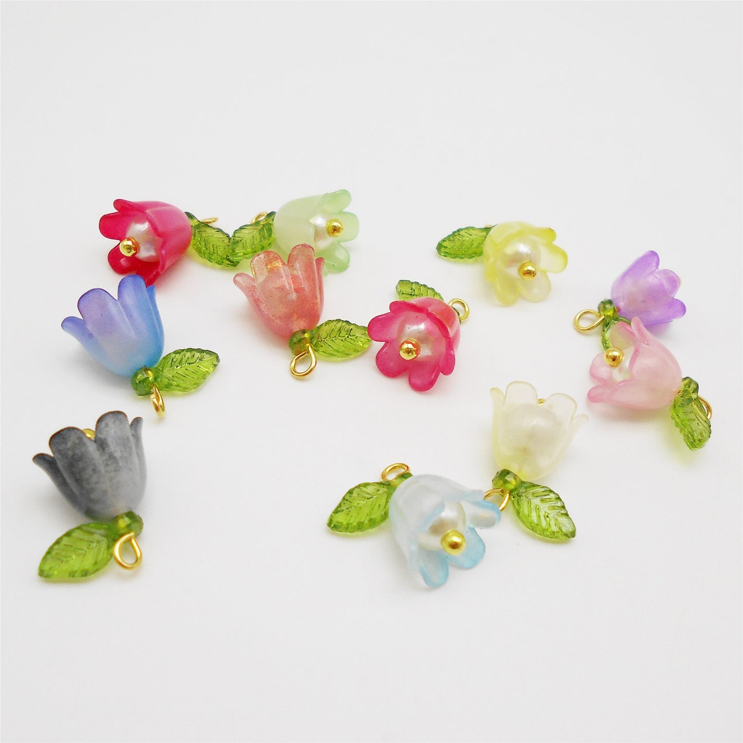 10pcs 14*14mm Multi-Color Bell Flower Charms, Floral Pendants Plastic for Jewelry Findings, DIY Necklace & Bracelet Crafts Supplies