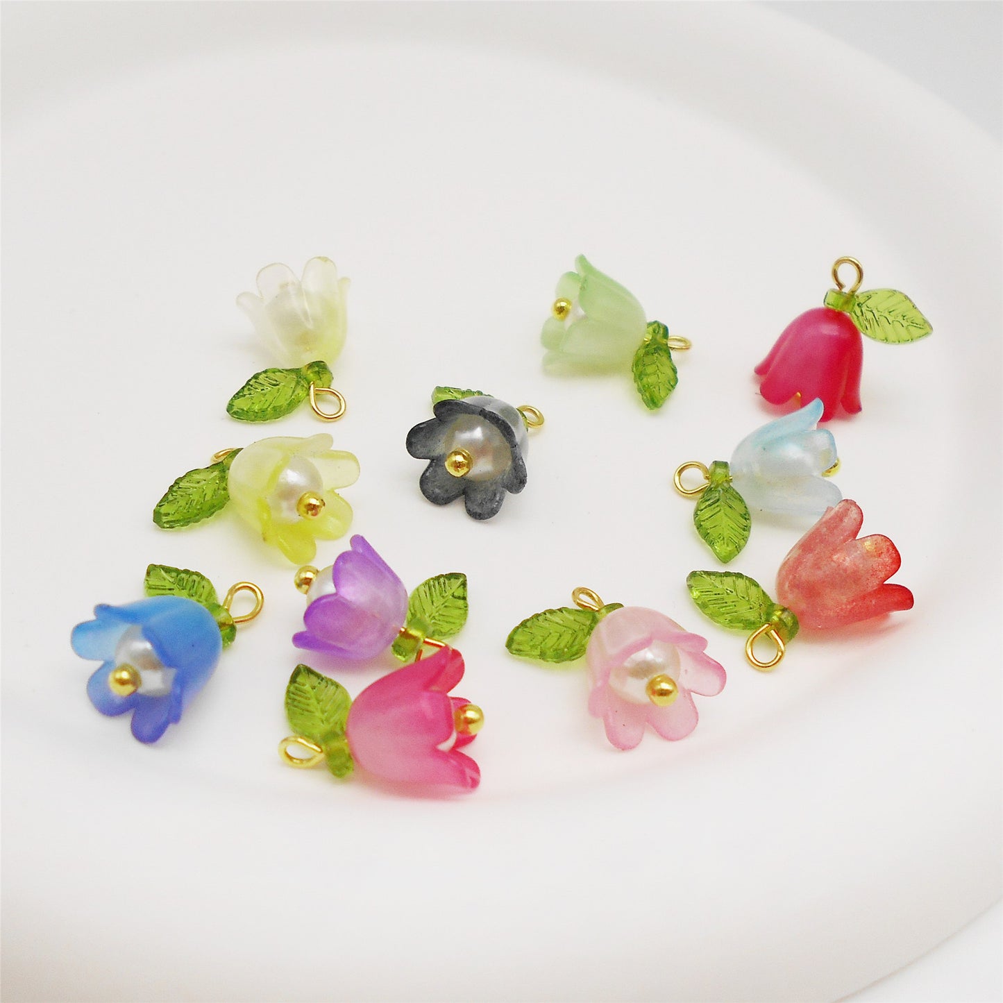 10pcs 14*14mm Multi-Color Bell Flower Charms, Floral Pendants Plastic for Jewelry Findings, DIY Necklace & Bracelet Crafts Supplies