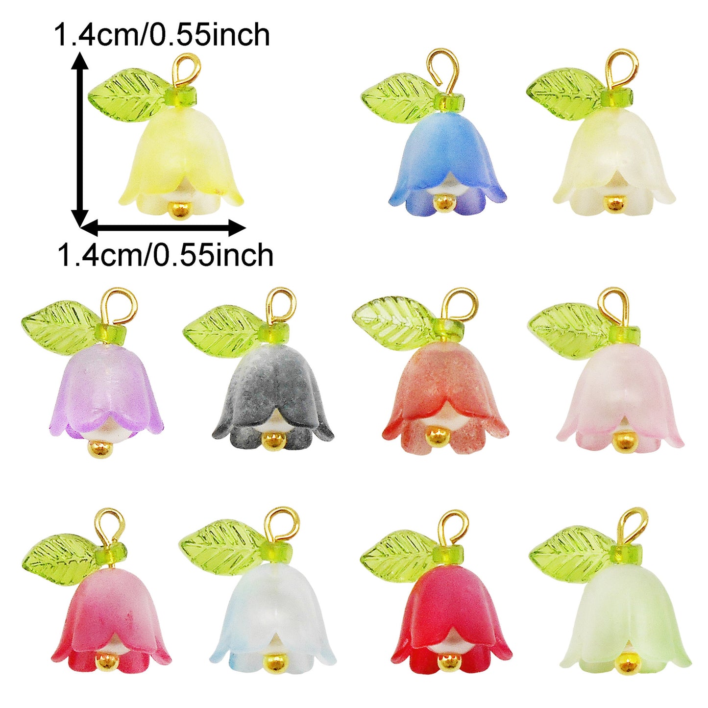 10pcs 14*14mm Multi-Color Bell Flower Charms, Floral Pendants Plastic for Jewelry Findings, DIY Necklace & Bracelet Crafts Supplies