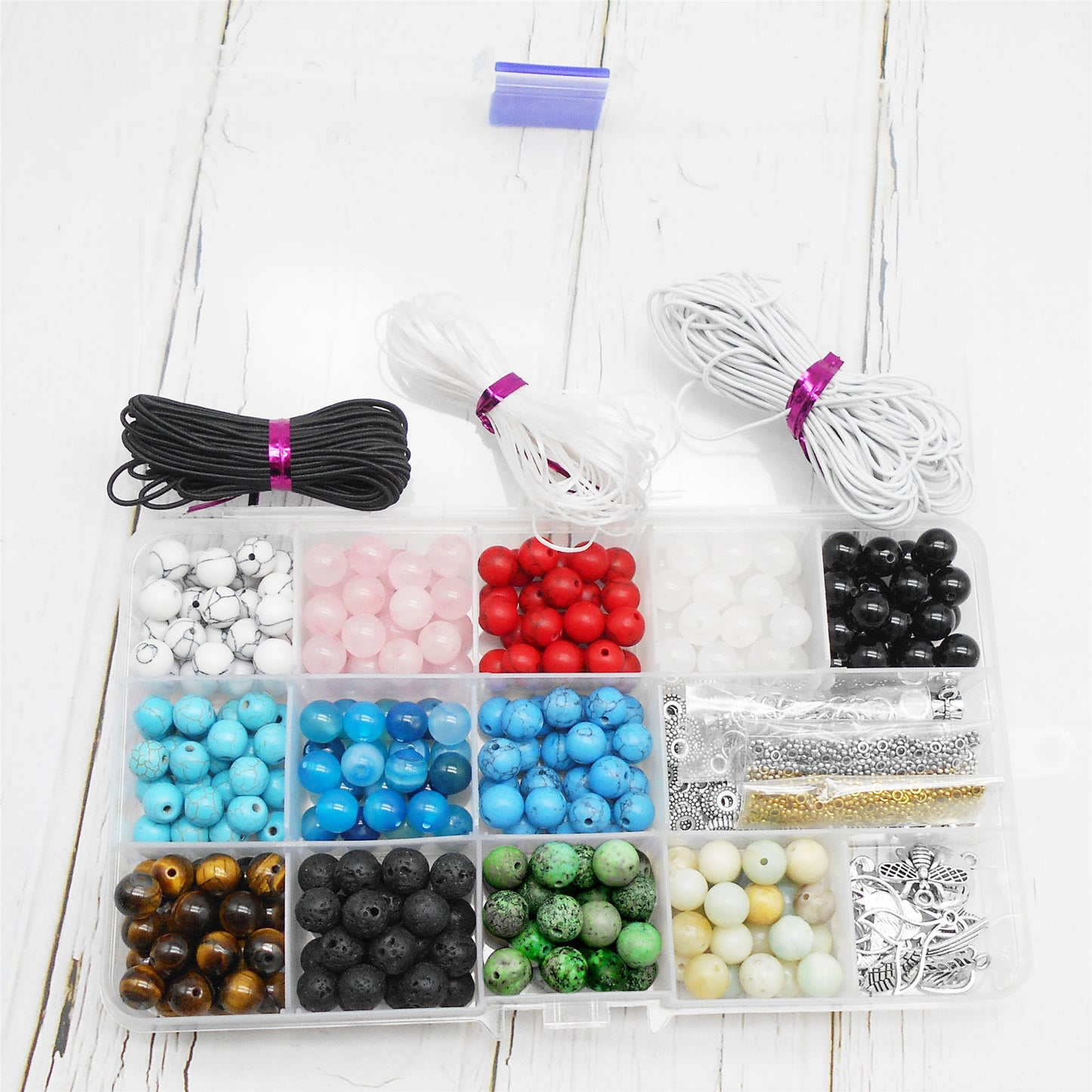 1 Box of 674 PCS Jewelry Making Set with Natural Stone Beads & Silver Charms, DIY Necklace Bracelet Supplies included Jumping Rings, Elastic Cords, Spacer Beads | Craft Gift for Friend
