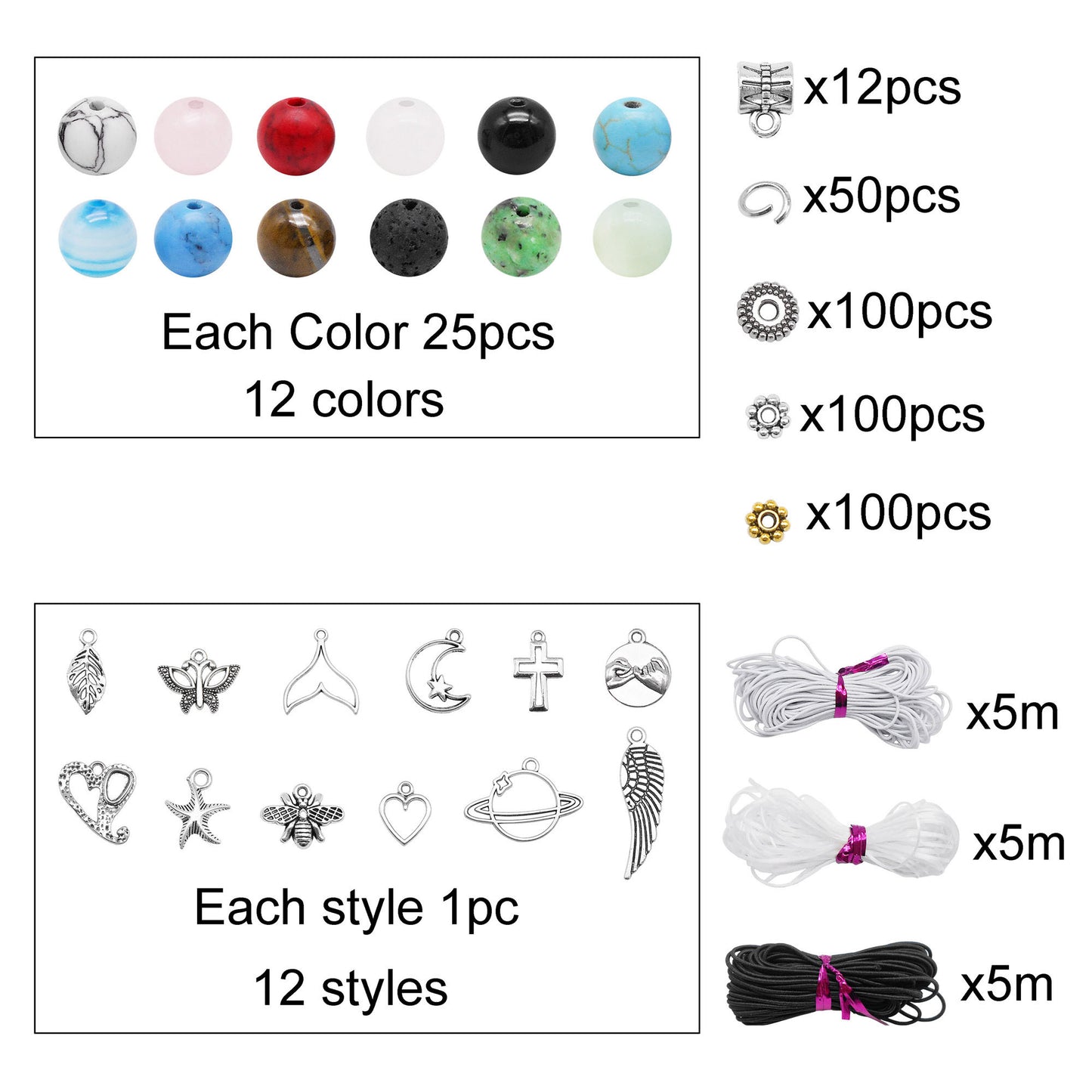 1 Box of 674 PCS Jewelry Making Set with Natural Stone Beads & Silver Charms, DIY Necklace Bracelet Supplies included Jumping Rings, Elastic Cords, Spacer Beads | Craft Gift for Friend