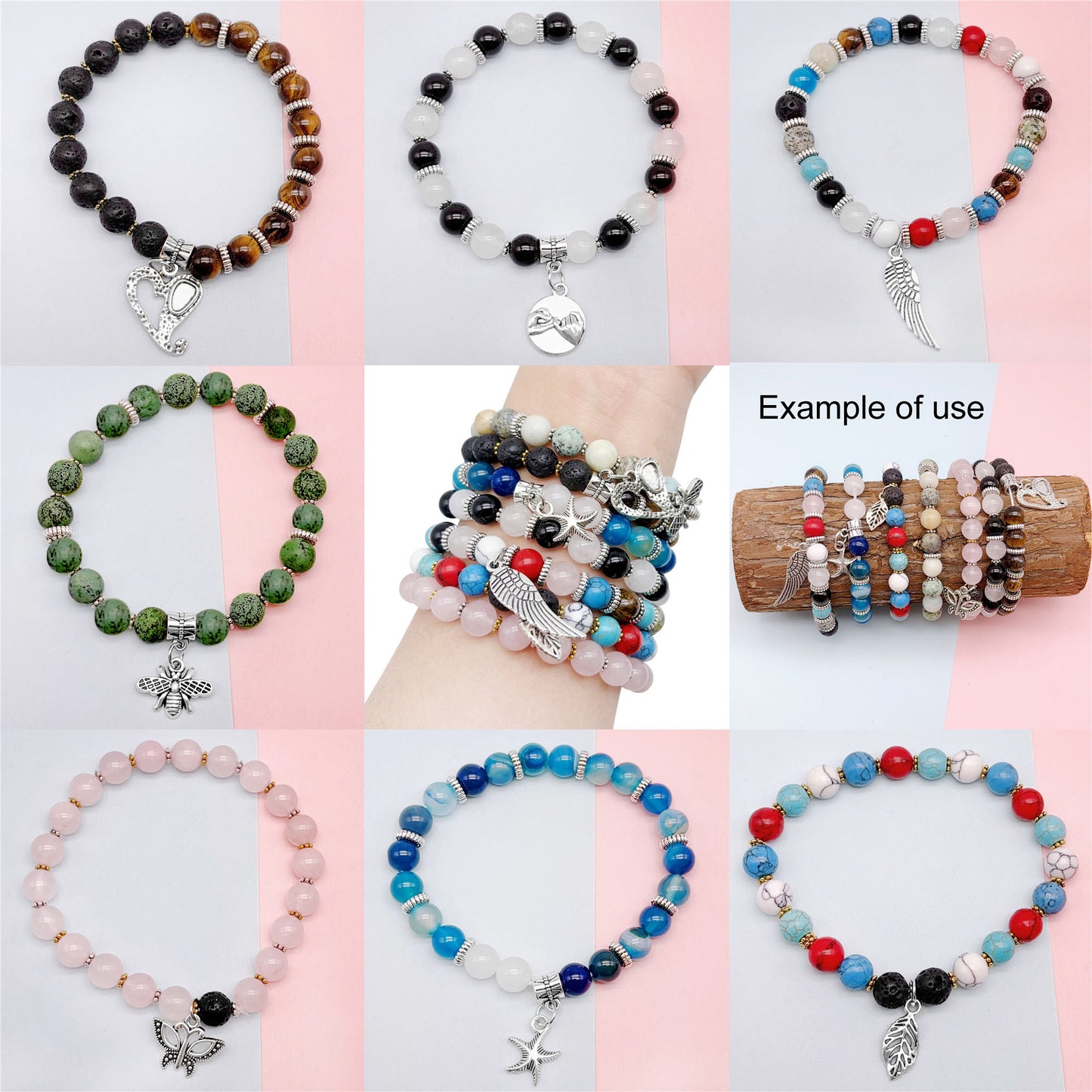 1 Box of 674 PCS Jewelry Making Set with Natural Stone Beads & Silver Charms, DIY Necklace Bracelet Supplies included Jumping Rings, Elastic Cords, Spacer Beads | Craft Gift for Friend