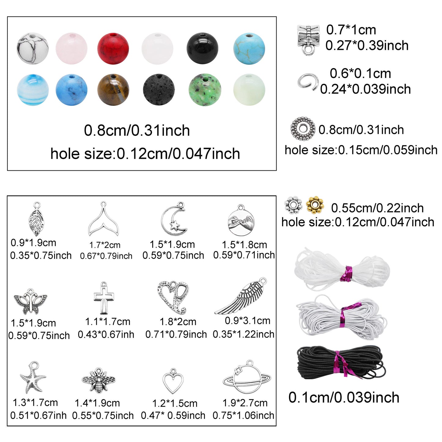 1 Box of 674 PCS Jewelry Making Set with Natural Stone Beads & Silver Charms, DIY Necklace Bracelet Supplies included Jumping Rings, Elastic Cords, Spacer Beads | Craft Gift for Friend
