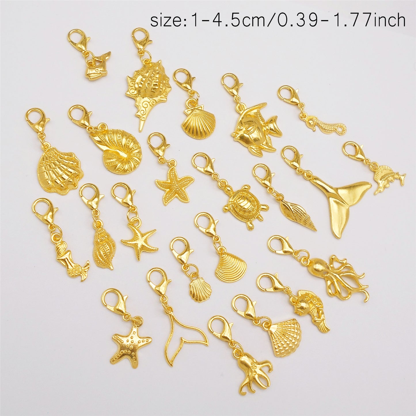 20PCS 10-45mm Alloy Sea Animal Marine Life Pendants with Lobster Clasp Gold&Silver Color Shoe Charms Keyring Dangle Bags Purses Clothes Hanging Decor DIY Crafts Supplies