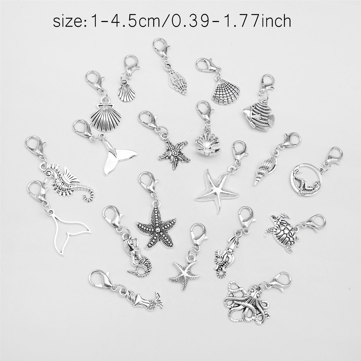 20PCS 10-45mm Alloy Sea Animal Marine Life Pendants with Lobster Clasp Gold&Silver Color Shoe Charms Keyring Dangle Bags Purses Clothes Hanging Decor DIY Crafts Supplies
