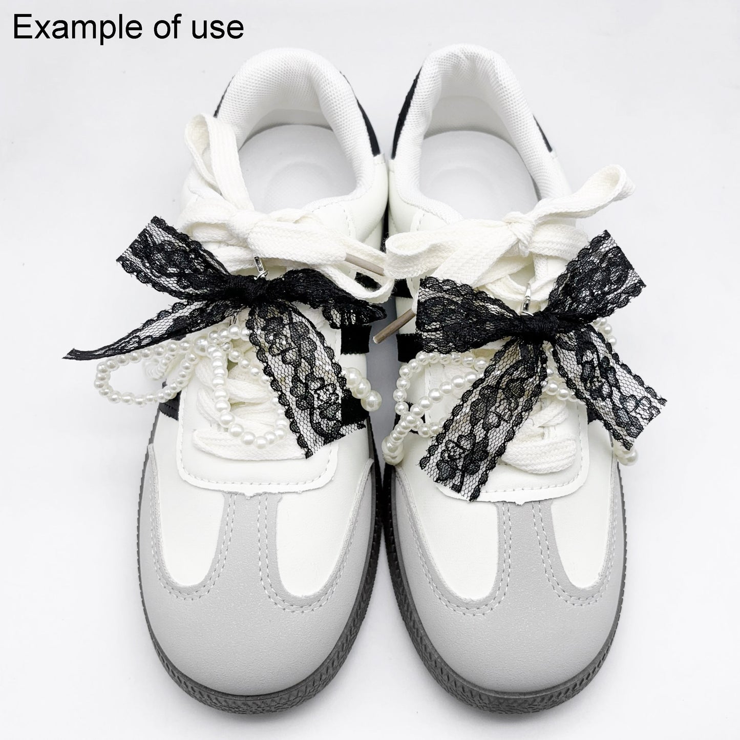 4pairs Imitation Pearl & Lace Bowknot Shoe Charms Handmade Bow Shaped Shoelace Clips for Footwear Decor