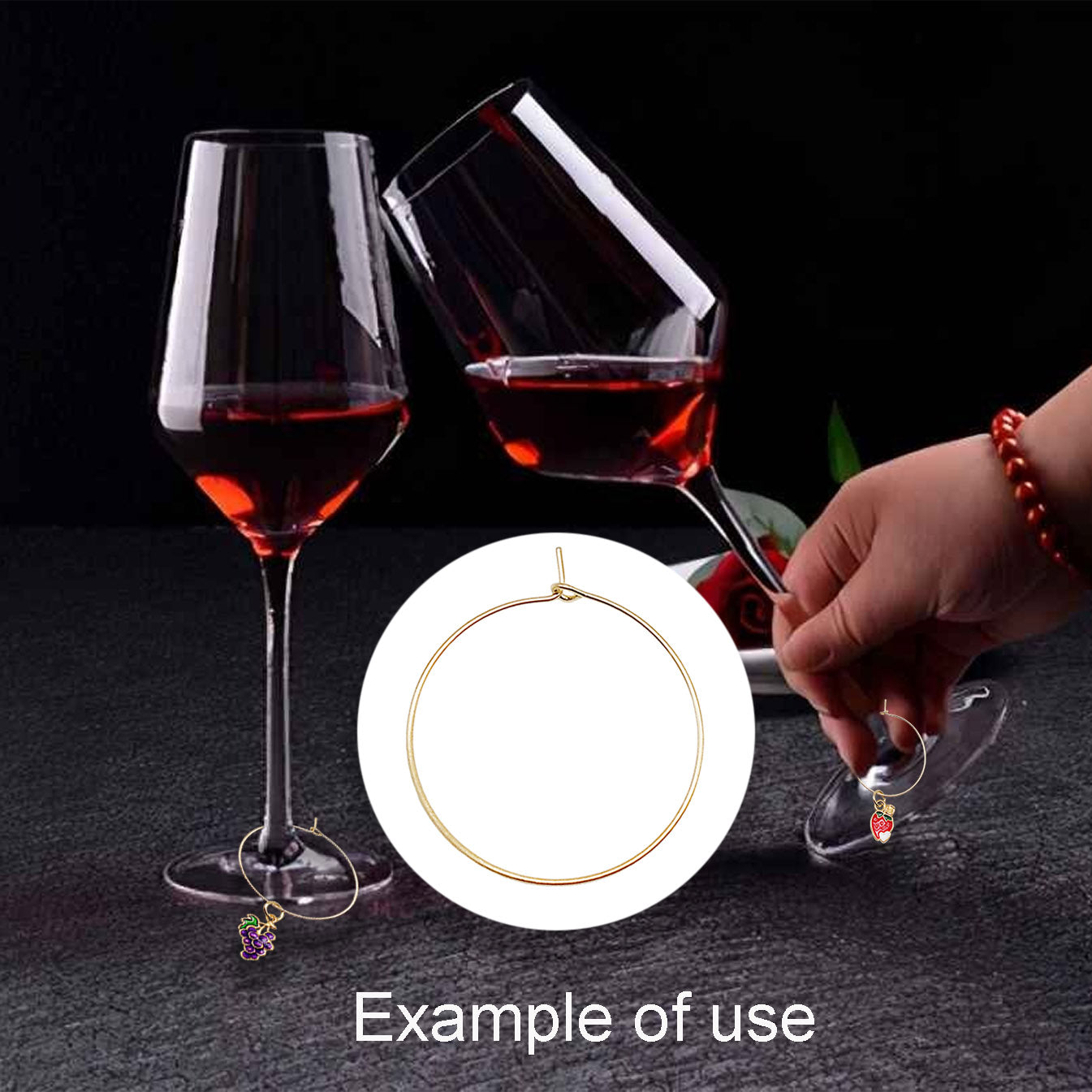 100pcs 30mm Gold Tone Alloy Rings Wine Glass Charms for Wedding Party Goblet Decor