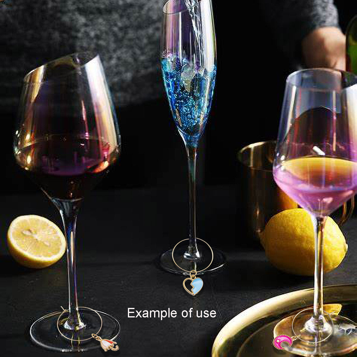 30pcs Mixed Gold Tone Alloy Rings Wine Glass Charms with Enamel Dangle for Weddings Parties Celebrations Wine Cups Goblet Decor