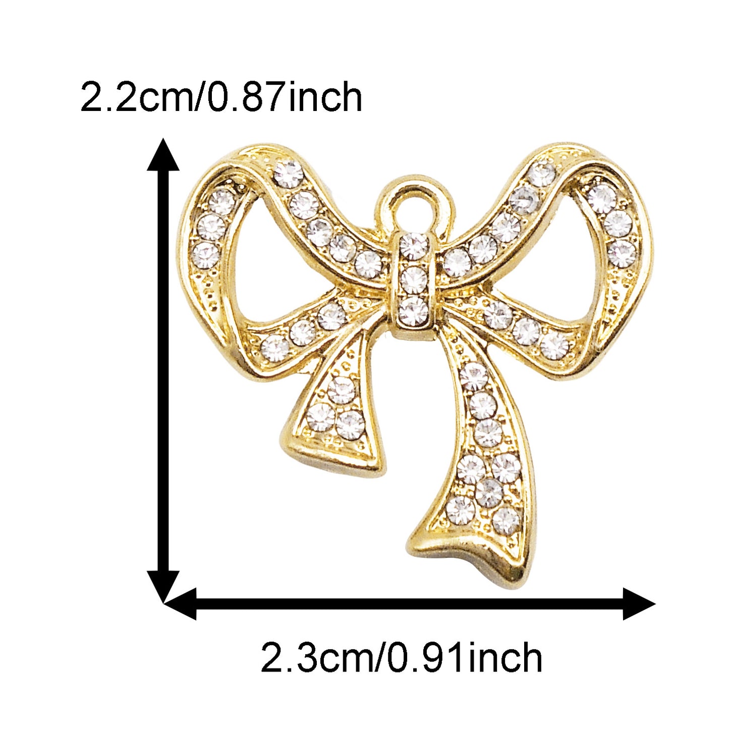 1pc 22*23mm Gold Tone Alloy Bow Charms Rhinestones Embellished Bowknot Pendants for Necklace Bracelet Earring Making Accessories DIY Crafts Supplies