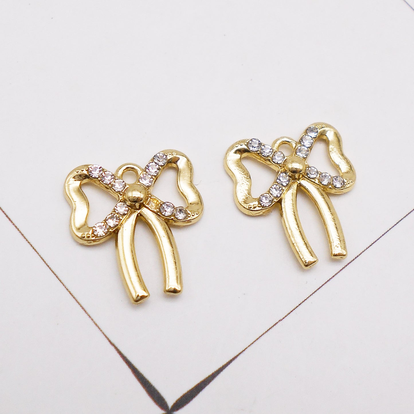 1pc 17*15mm Metal Alloy Bow Charms Rhinestone Bowknot Pendants Gold Tone Crafts for Bracelet Earring Necklace Making Hair Accessories