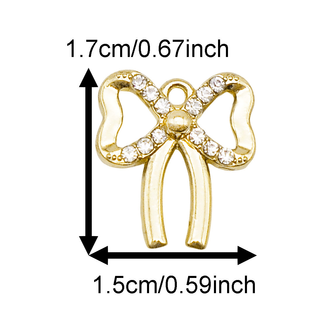 1pc 17*15mm Metal Alloy Bow Charms Rhinestone Bowknot Pendants Gold Tone Crafts for Bracelet Earring Necklace Making Hair Accessories