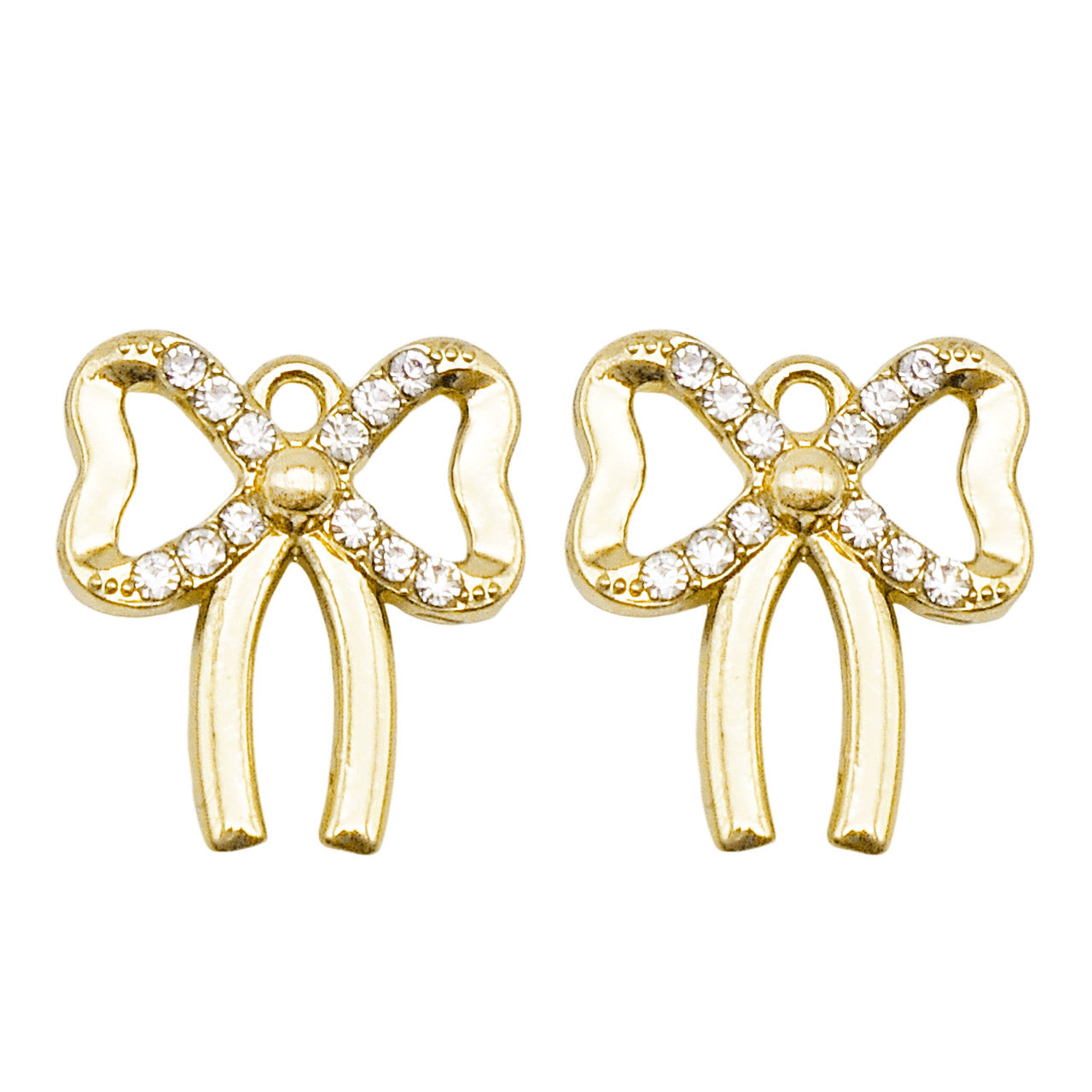 1pc 17*15mm Metal Alloy Bow Charms Rhinestone Bowknot Pendants Gold Tone Crafts for Bracelet Earring Necklace Making Hair Accessories