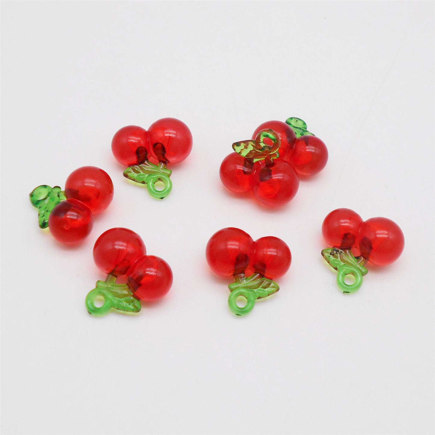 10pcs 19*19mm 3D Red Cherry Charms Plastic Fruit Dangle for Pendant Necklace Bracelet Earring Making Keychain Decor DIY Crafts