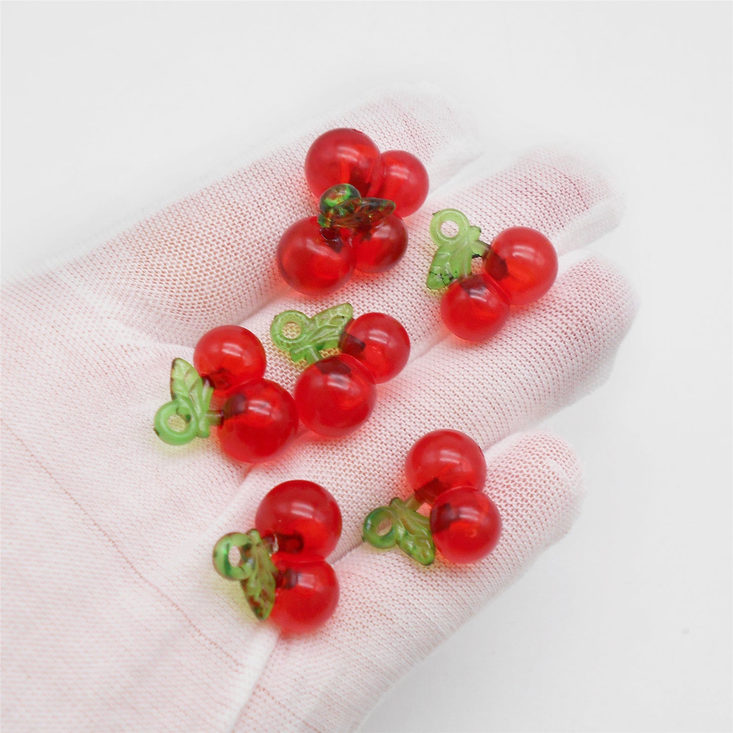 10pcs 19*19mm 3D Red Cherry Charms Plastic Fruit Dangle for Pendant Necklace Bracelet Earring Making Keychain Decor DIY Crafts