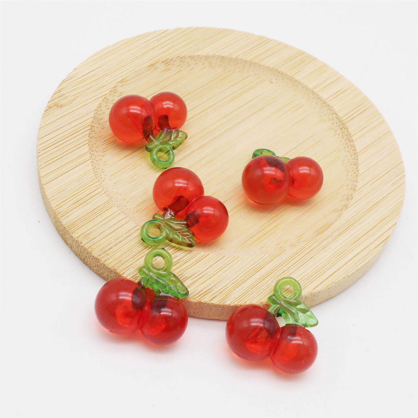 10pcs 19*19mm 3D Red Cherry Charms Plastic Fruit Dangle for Pendant Necklace Bracelet Earring Making Keychain Decor DIY Crafts