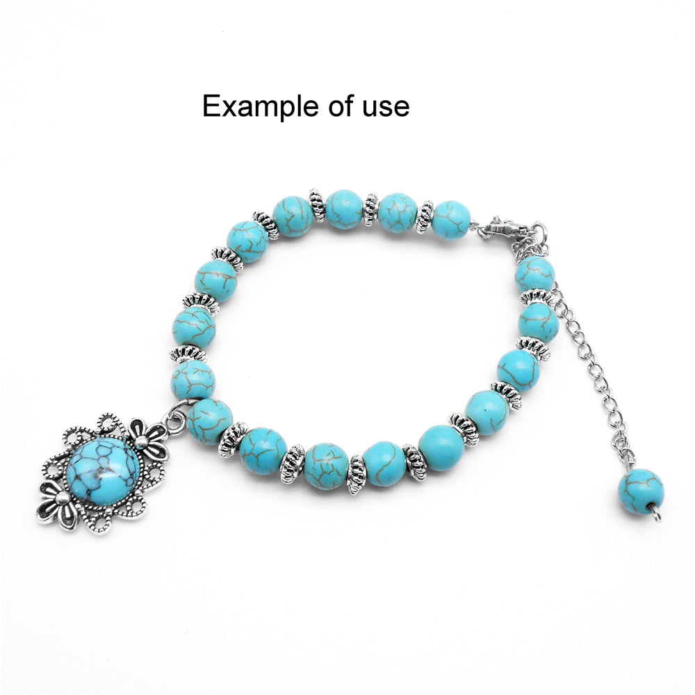 8pcs Handmade Metal Alloy Charms Blue Turquoise Embellished Retro Silver Color Pendants for DIY Crafts Jewelry Making Accessories