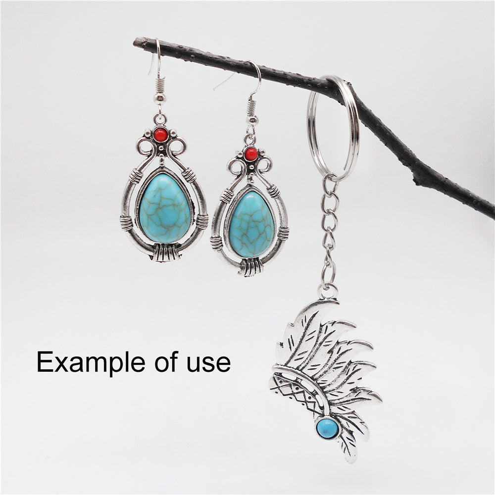 8pcs Handmade Metal Alloy Charms Blue Turquoise Embellished Retro Silver Color Pendants for DIY Crafts Jewelry Making Accessories
