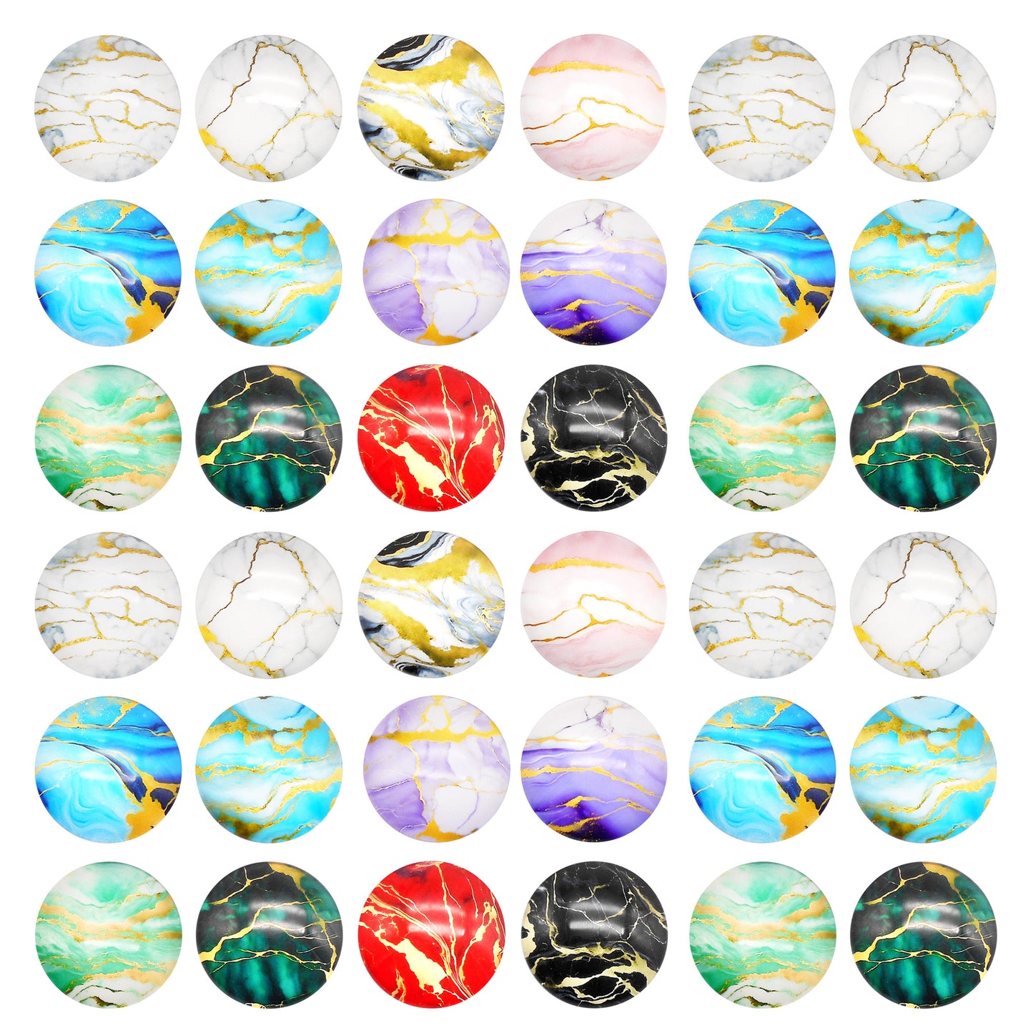 12pcs Round Marble Pattern Cabochons 3D Flat Back Glass Embellishment Time Gem Jewelry Making Accessories DIY Craft Decor 10/12/15/18/20/25/30mm
