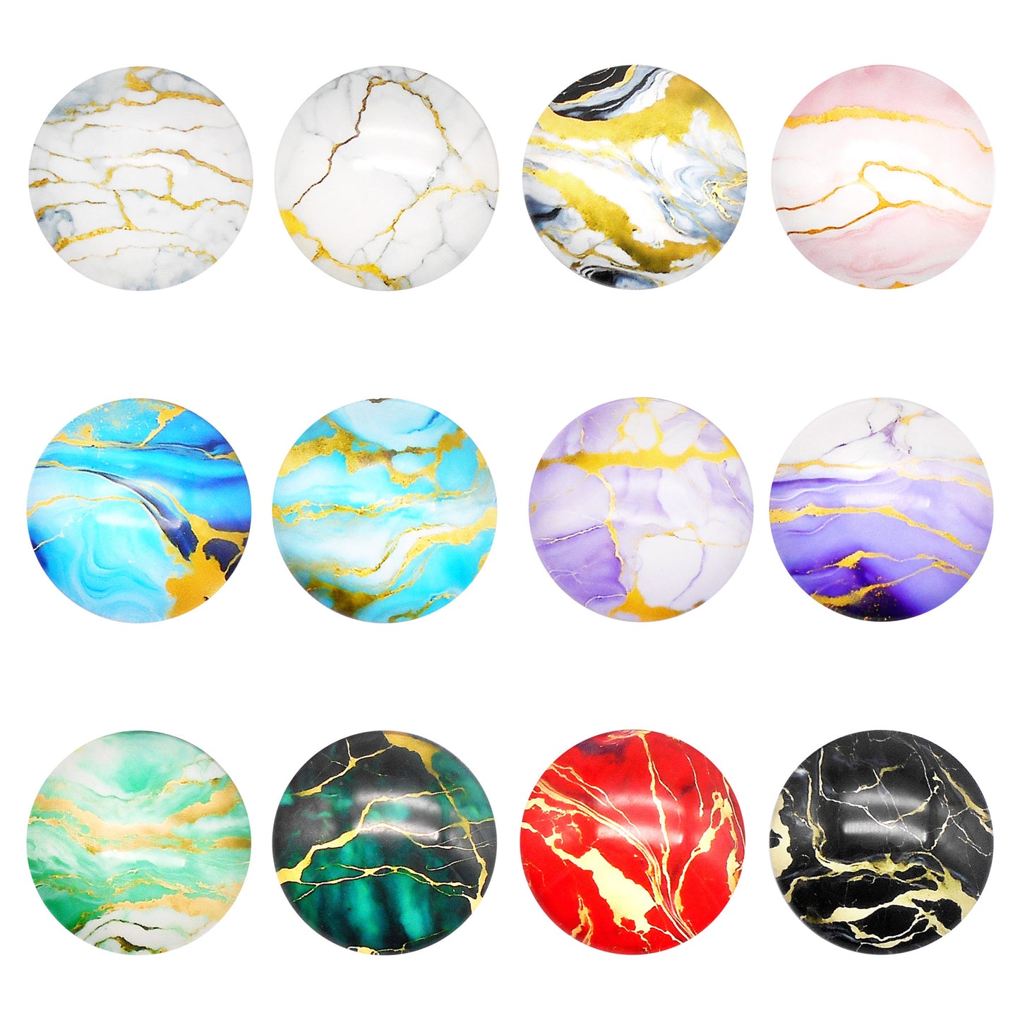 12pcs Round Marble Pattern Cabochons 3D Flat Back Glass Embellishment Time Gem Jewelry Making Accessories DIY Craft Decor 10/12/15/18/20/25/30mm