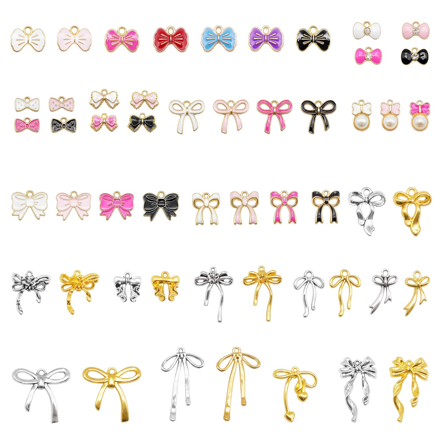 50pcs Mix Metal Alloy Bow Charms Enamel Bowknot Pendants for Jewelry Making Accessories DIY Crafts Supplies