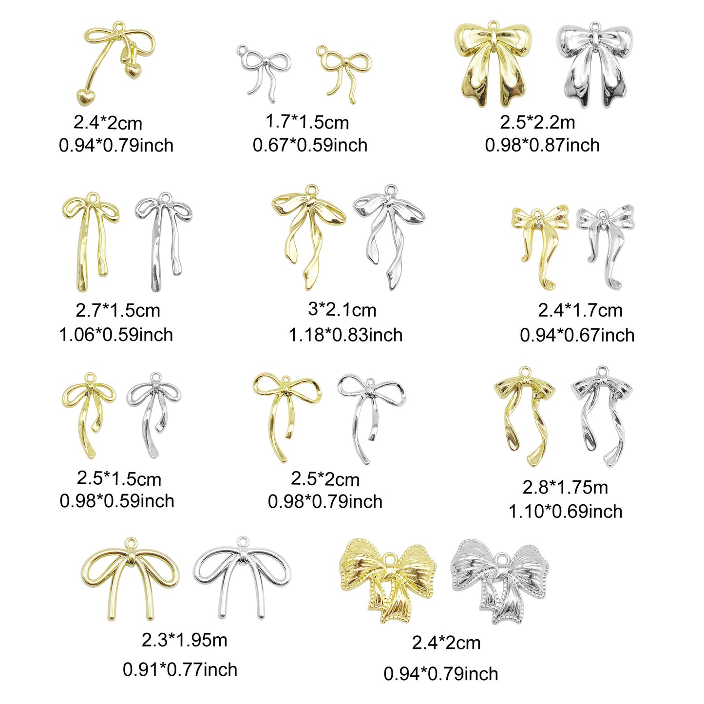 Colorfast Metal Alloy Bow Charms Light Gold&Silver Color Bowknot Pendants for Necklace Bracelet Earring Jewelry Making Accessories