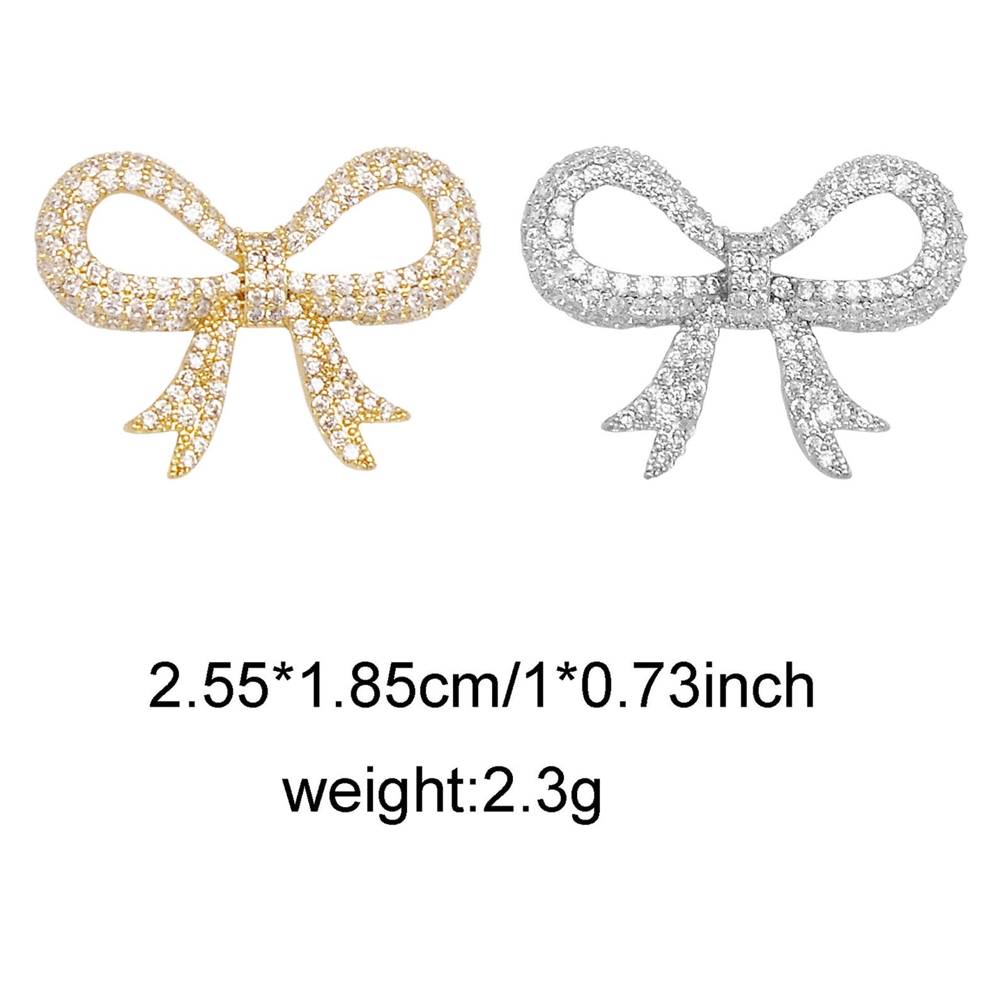 1 Piece Gold & Silver Color Bow Charms with Zircon Rhinestones Crystal Embellished Bowknot Pendant Connector Copper for Jewelry Bracelet Earring Necklace Making 25.5*18.5mm