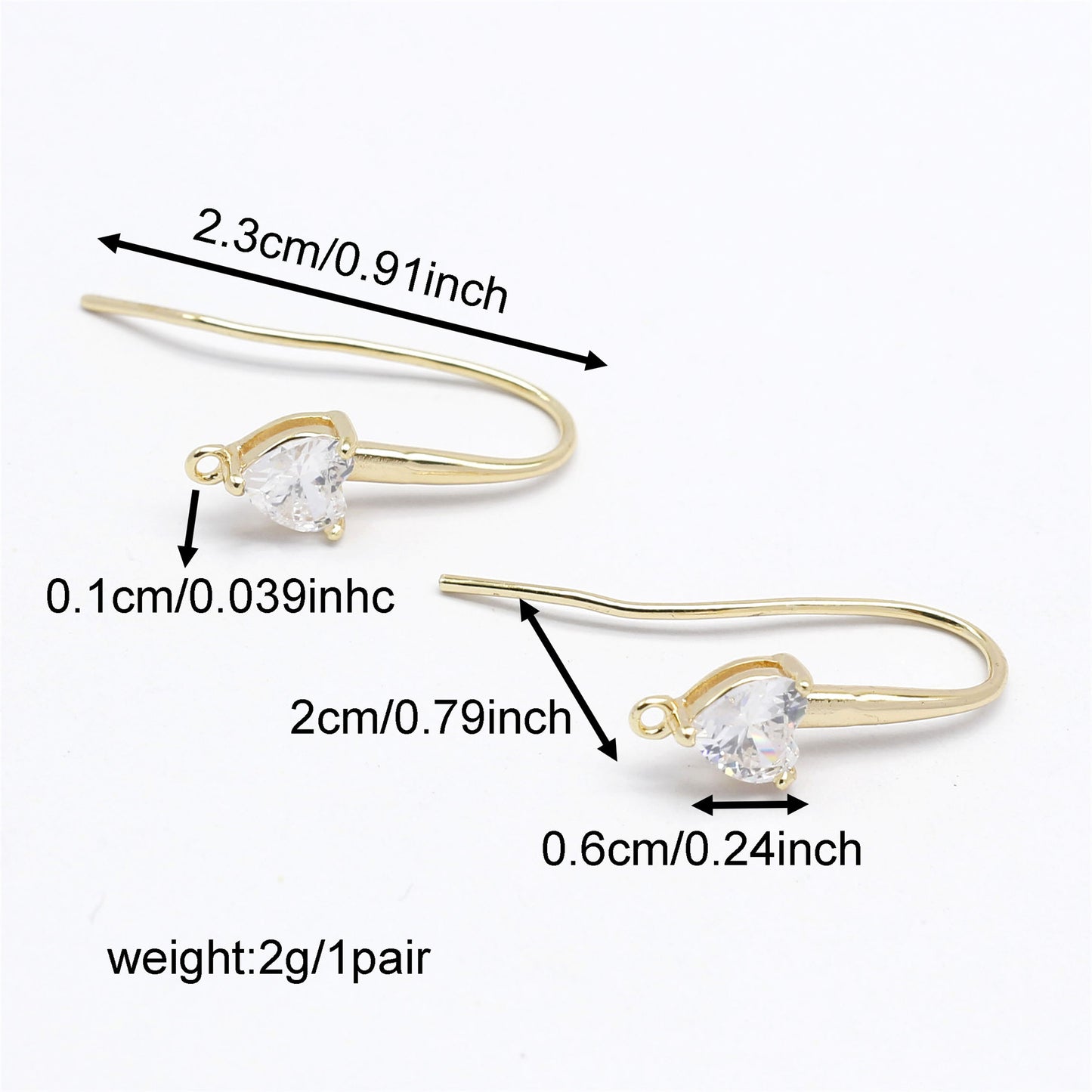 1 Pair 23*20mm Quality Plated Gold Color Brass French Ear Wire Crystal Zircon Heart Earrings Women Hypoallergenic Earring Piercing Jewelry