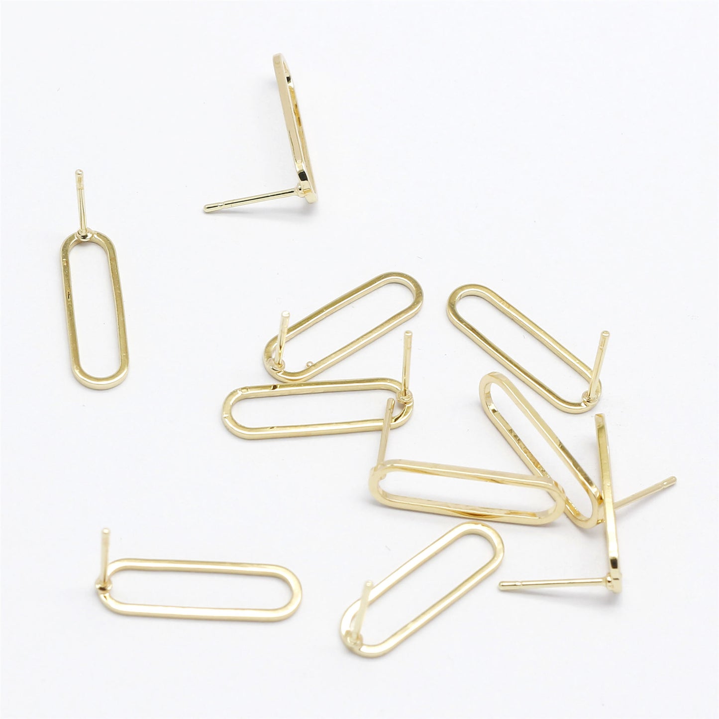 1 Pair 20*6mm Color-lasting Gold Tone Brass Ear Posts Oval Hoop Stud Earrings Hypoallergenic Women Ear Piercing Jewelry
