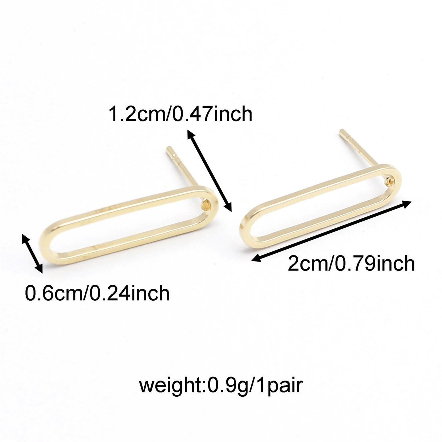 1 Pair 20*6mm Color-lasting Gold Tone Brass Ear Posts Oval Hoop Stud Earrings Hypoallergenic Women Ear Piercing Jewelry