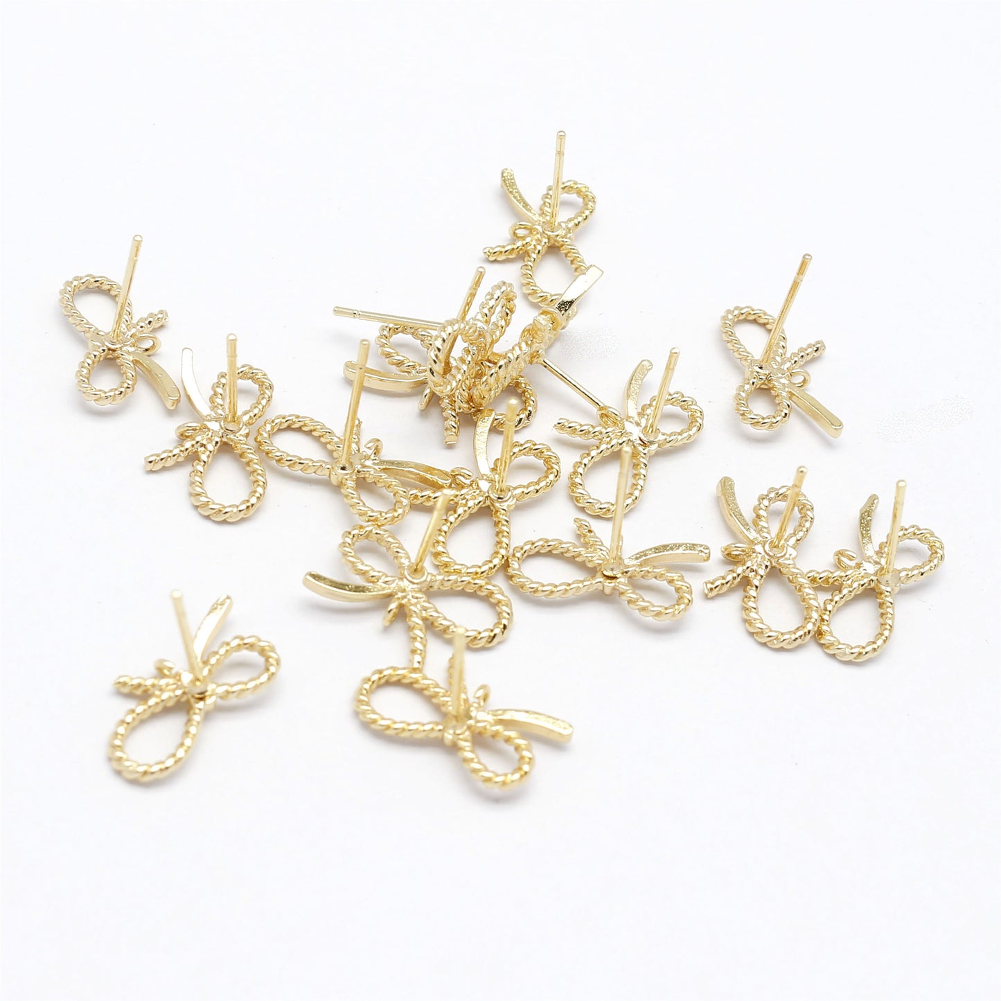 1 Pair 8.5x14mm Gold Color Bow Ear Posts with Loop for Charms, Matte Copper Bowknot Stud Earrings Hypoallergenic Ear Piercing Jewelry for Women
