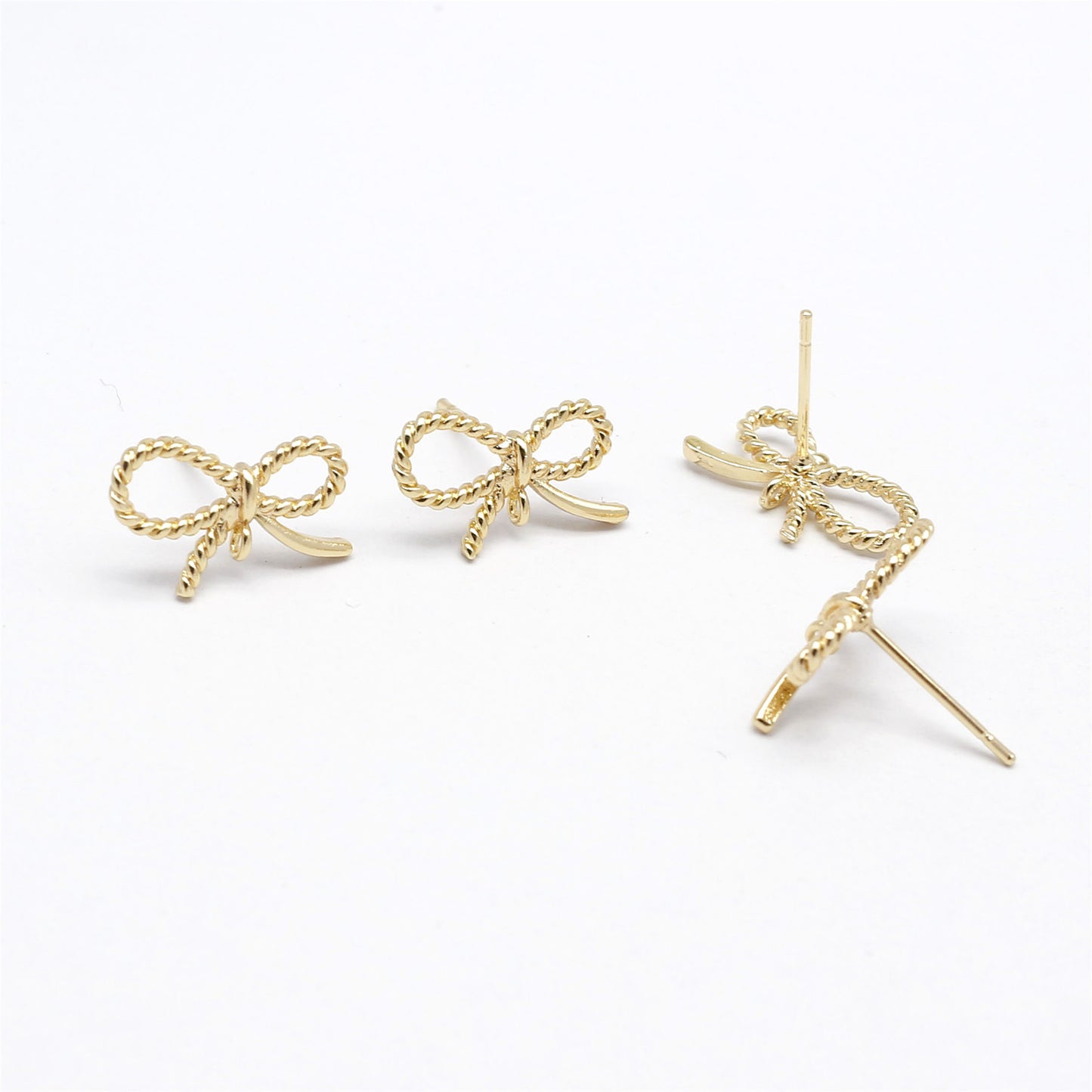 1 Pair 8.5x14mm Gold Color Bow Ear Posts with Loop for Charms, Matte Copper Bowknot Stud Earrings Hypoallergenic Ear Piercing Jewelry for Women