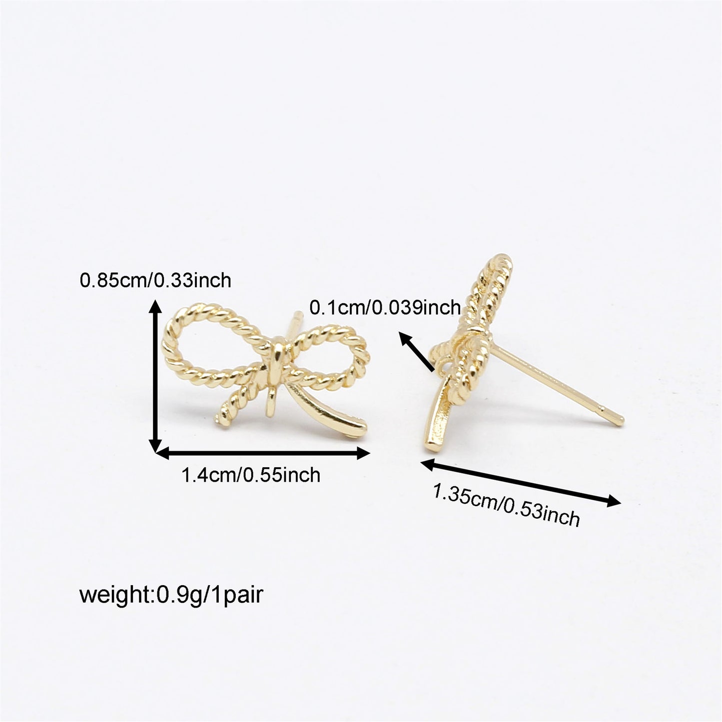 1 Pair 8.5x14mm Gold Color Bow Ear Posts with Loop for Charms, Matte Copper Bowknot Stud Earrings Hypoallergenic Ear Piercing Jewelry for Women