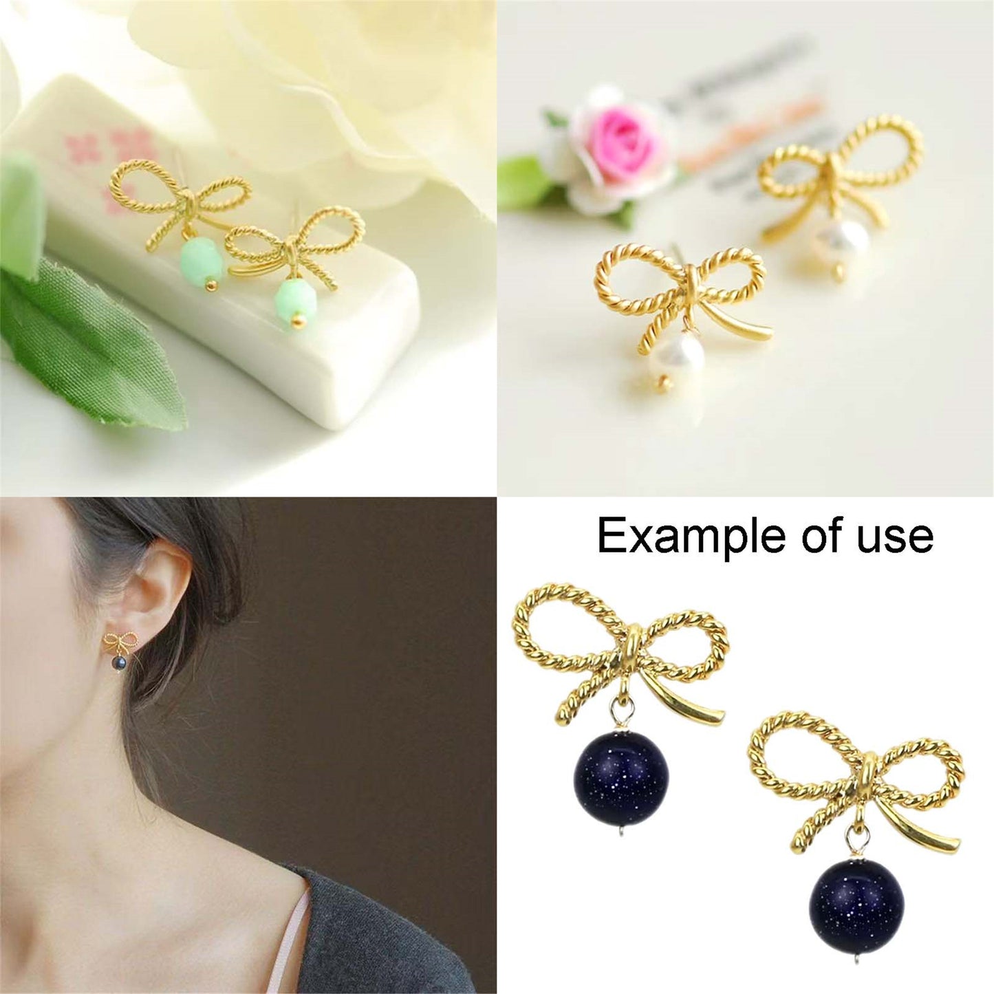 1 Pair 8.5x14mm Gold Color Bow Ear Posts with Loop for Charms, Matte Copper Bowknot Stud Earrings Hypoallergenic Ear Piercing Jewelry for Women