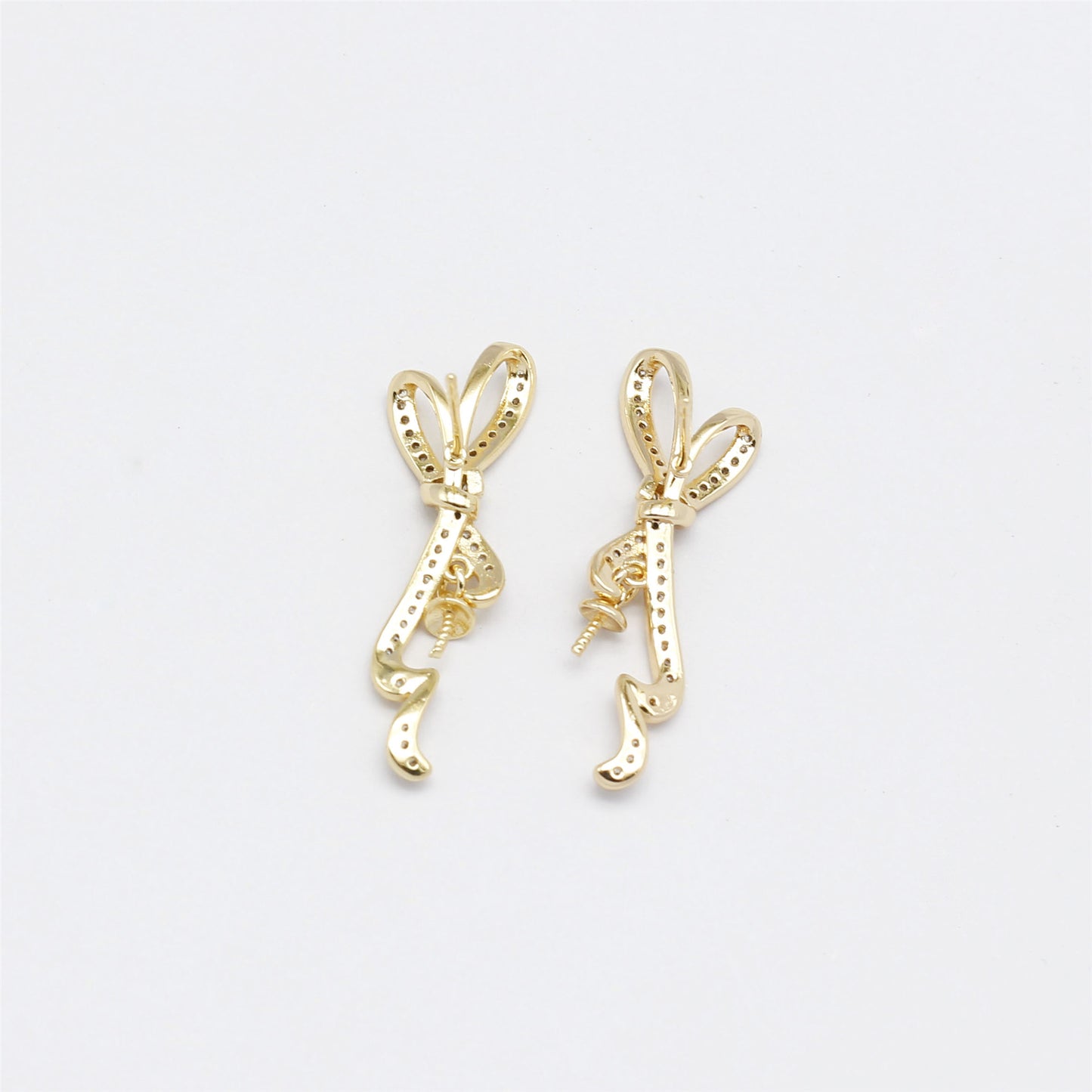 1 Pair 32*16mm Quality Gold Plated Copper Bow Ear Posts Crystal Rhinestones Embellished Bowknot Stud Earrings Chic Hypoallergenic Ear Piercing Jewelry for Ladies